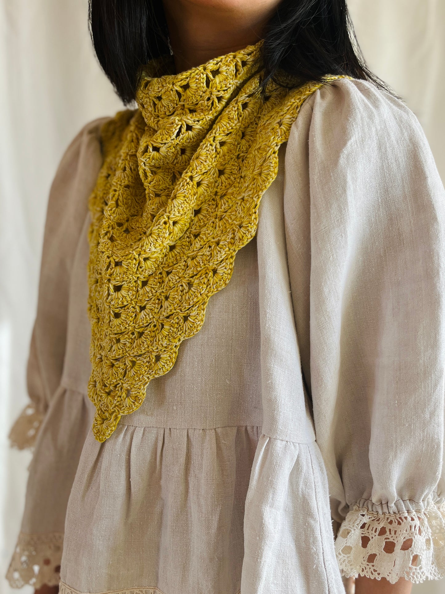 Repurposed crochet cotton triangular scarf