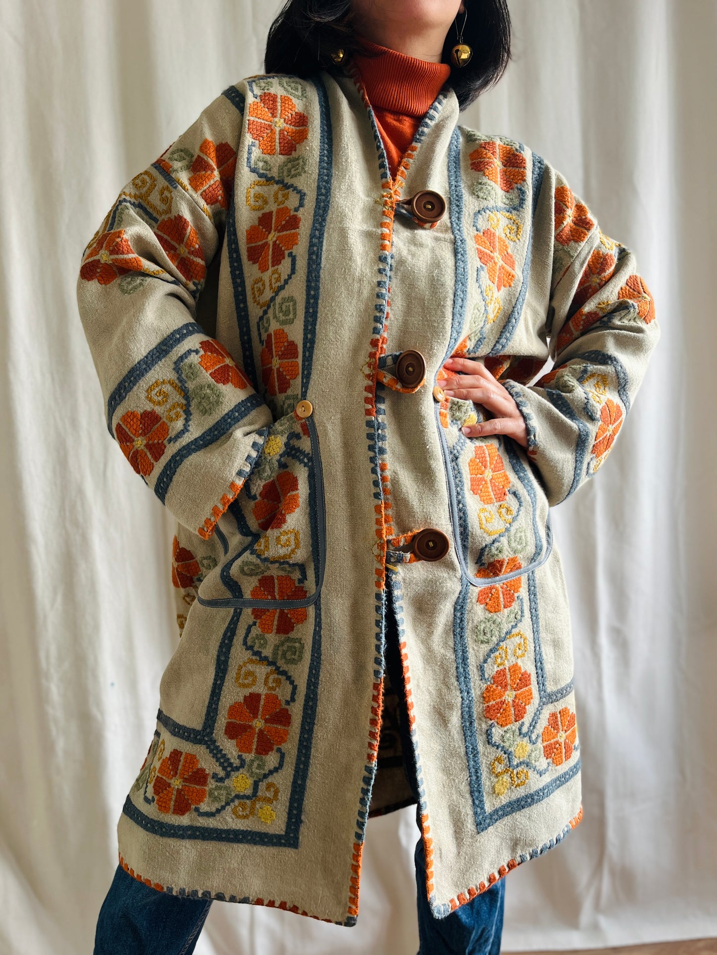 🎴 The witch coat II - Wool and Heavy linen embroidery Kimono