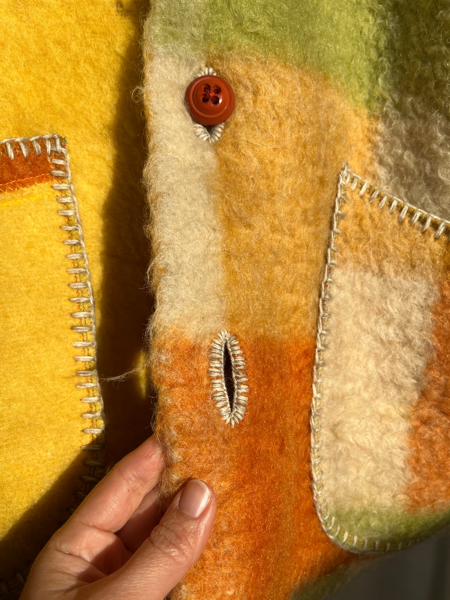 Repurpose thick wool blanket turns cosy winter coat with detachable Hoodie