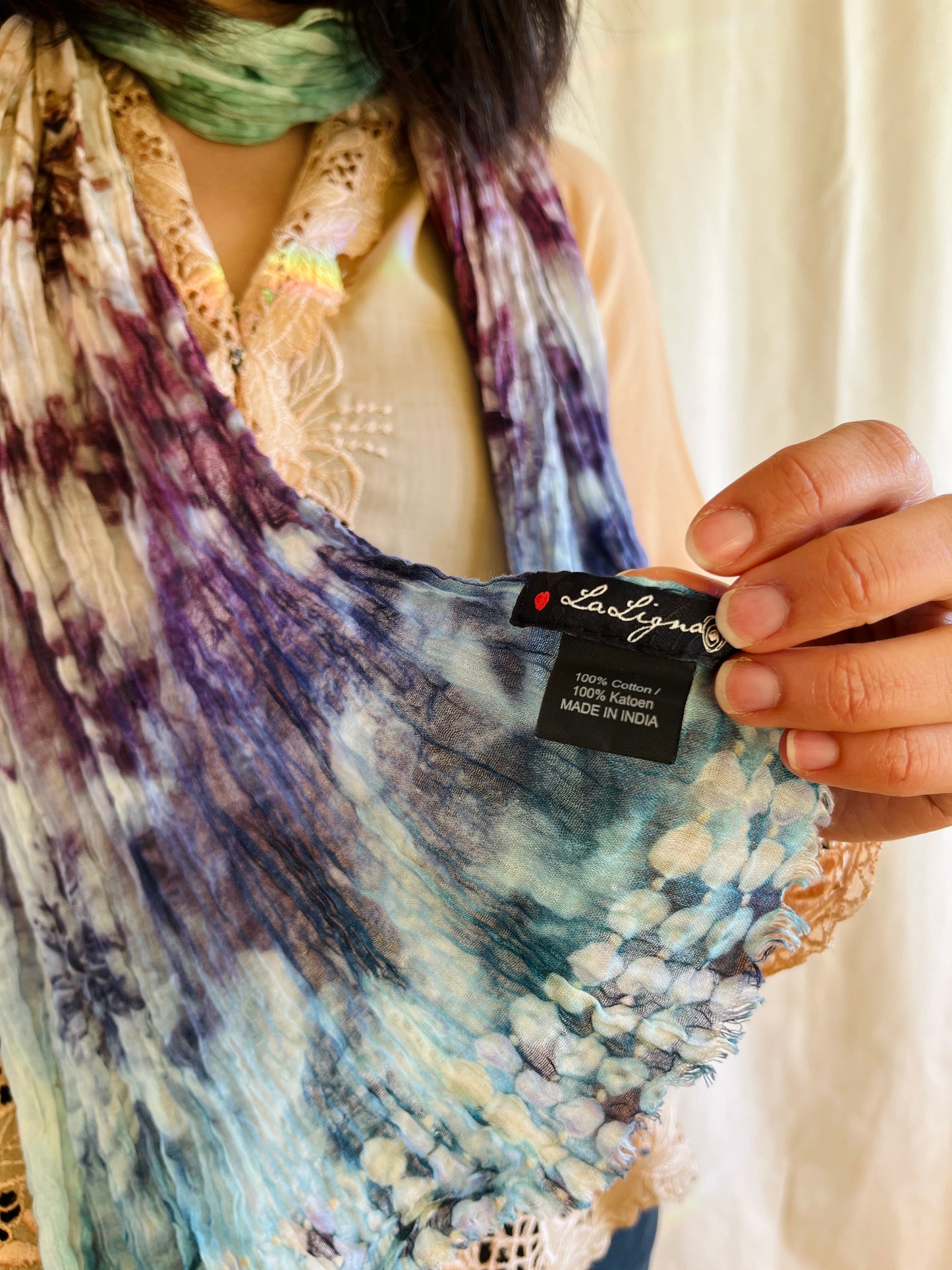 Vintage Tie-dye wrinkle thin cotton slim scarf