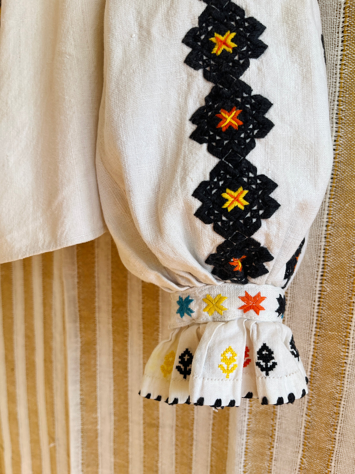 Antique 1930s Romanian Embroidered Folk Blouse