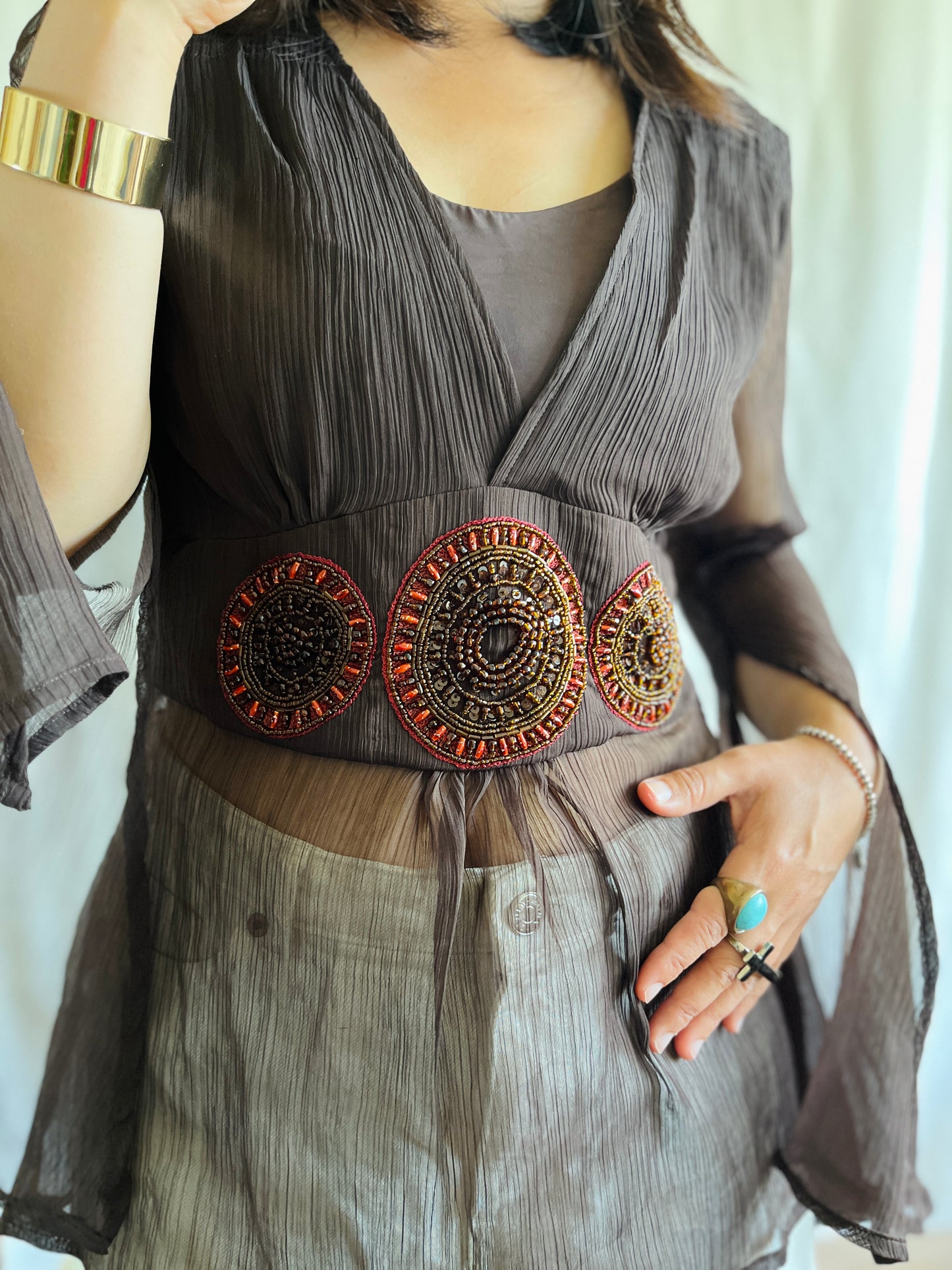 Indian Open Sleeves Beaded Tunic Deep V Goddess