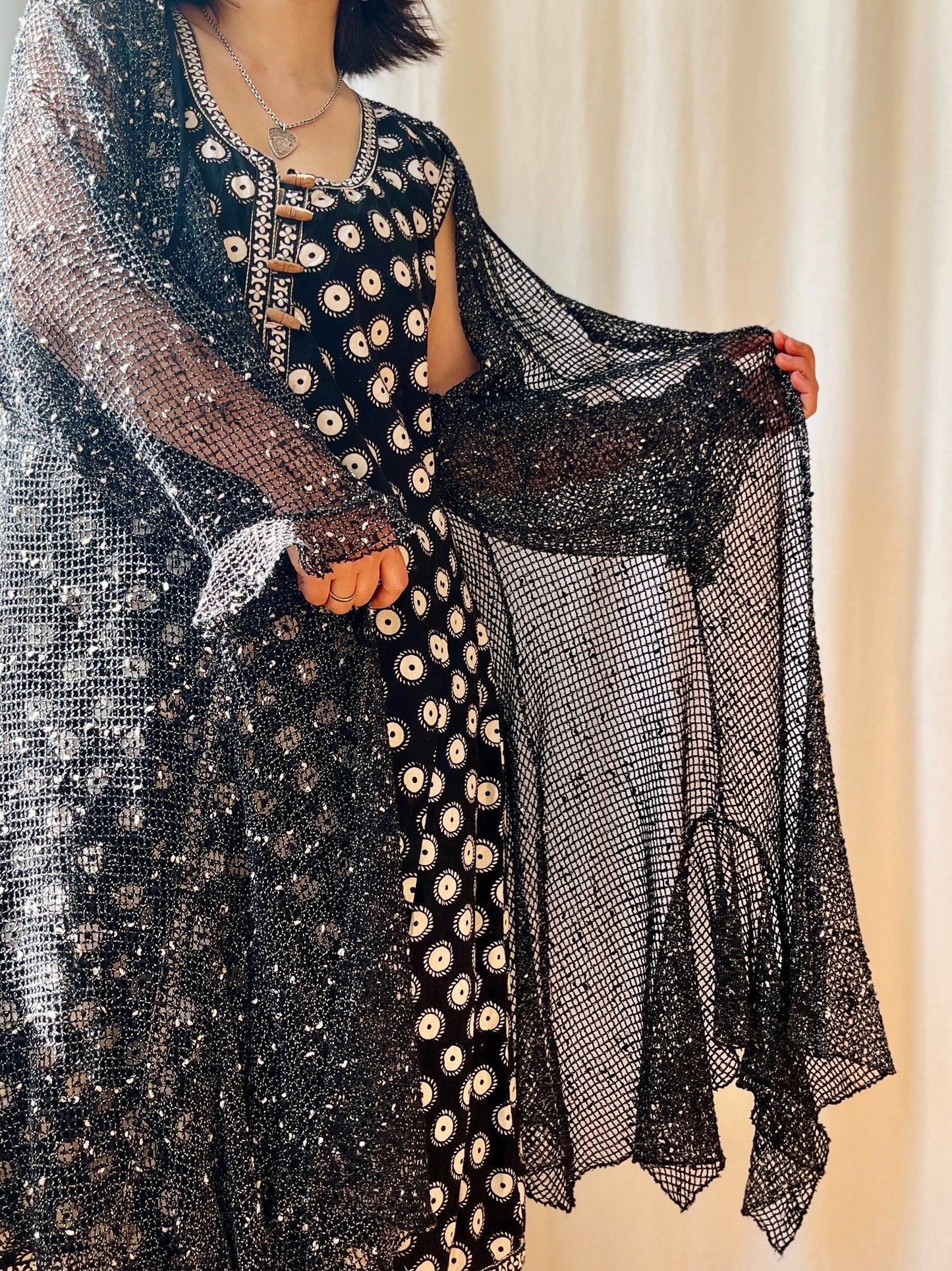 90s Crochet See Through Long Maxi Cardigan Angel Sleeves