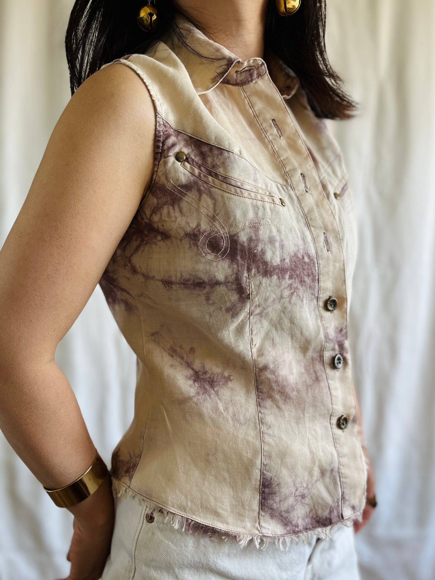 Vintage 90s Tie Dye Sleeveless Shirt Ramie