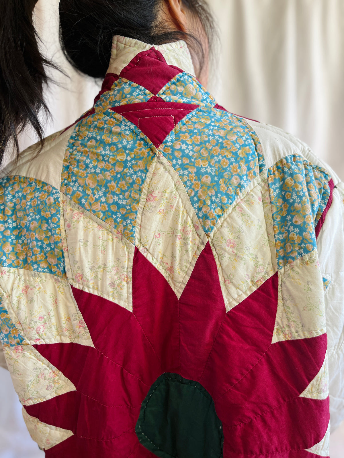 Hand quilted vintage blanket turns Long Coat