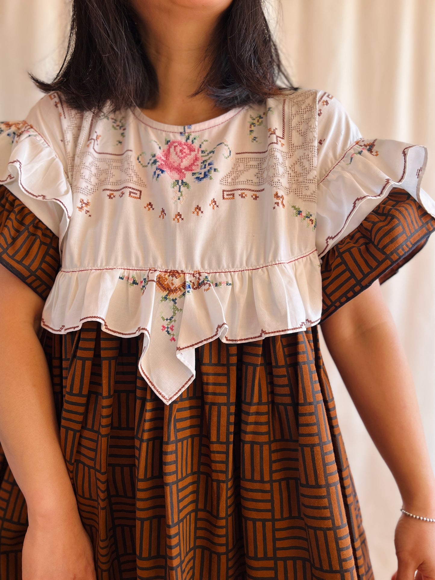Hand embroidered ruffle tunic / mini dress