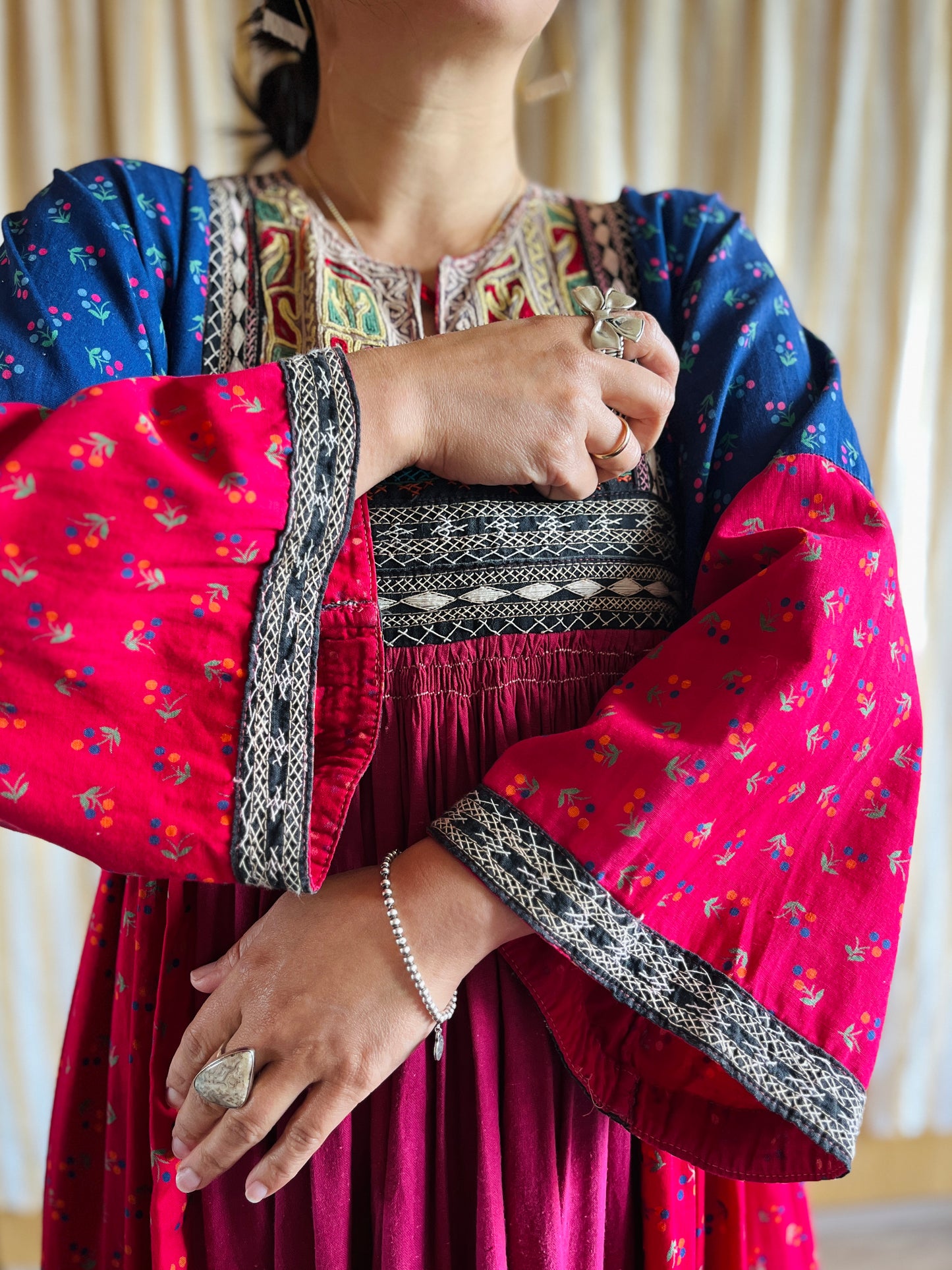 Afghan folk dress Smocking hand embroidery maxi dress