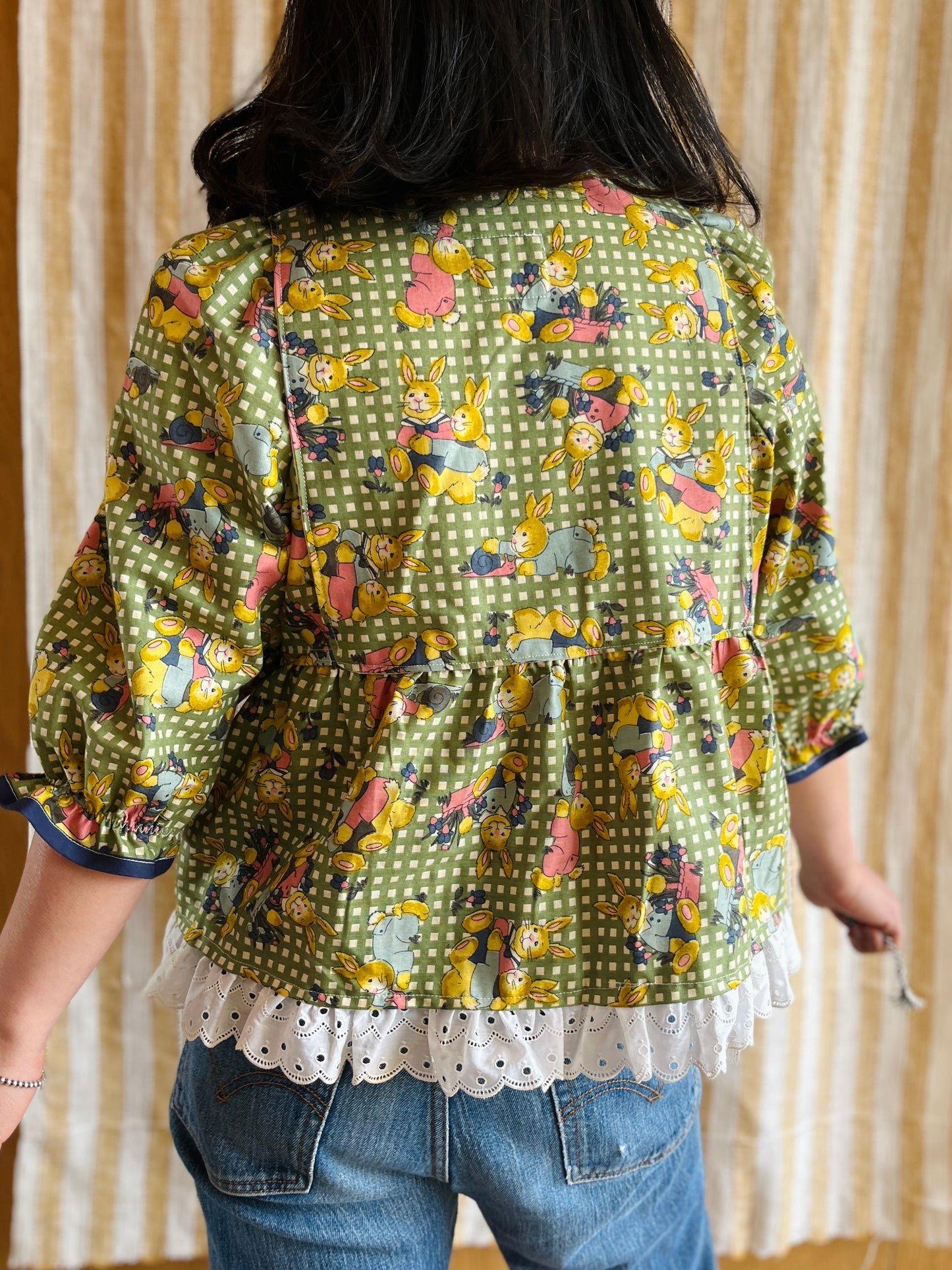 Rabbit and Snail vintage textile Goddess Blouse