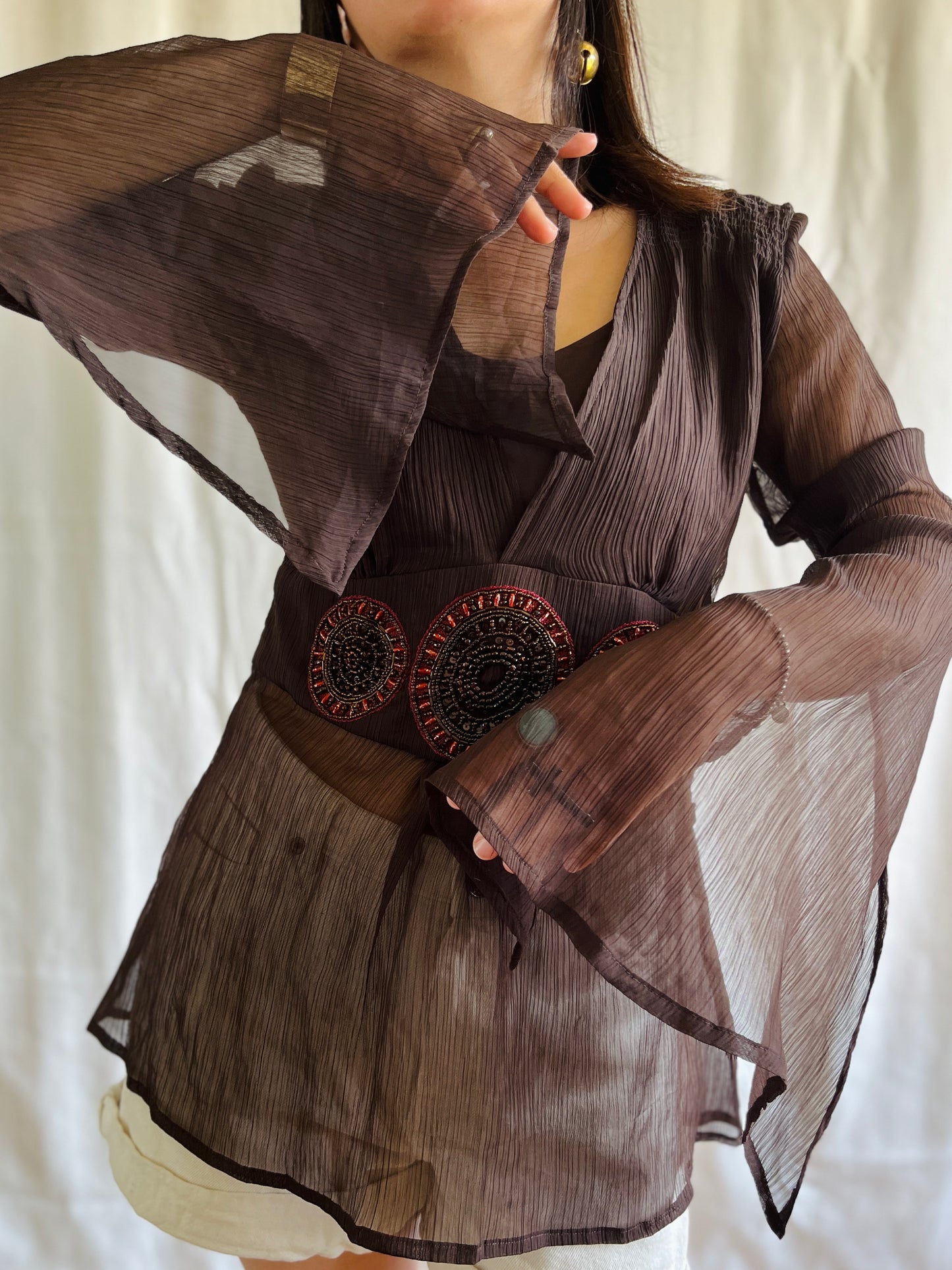 Indian Open Sleeves Beaded Tunic Deep V Goddess