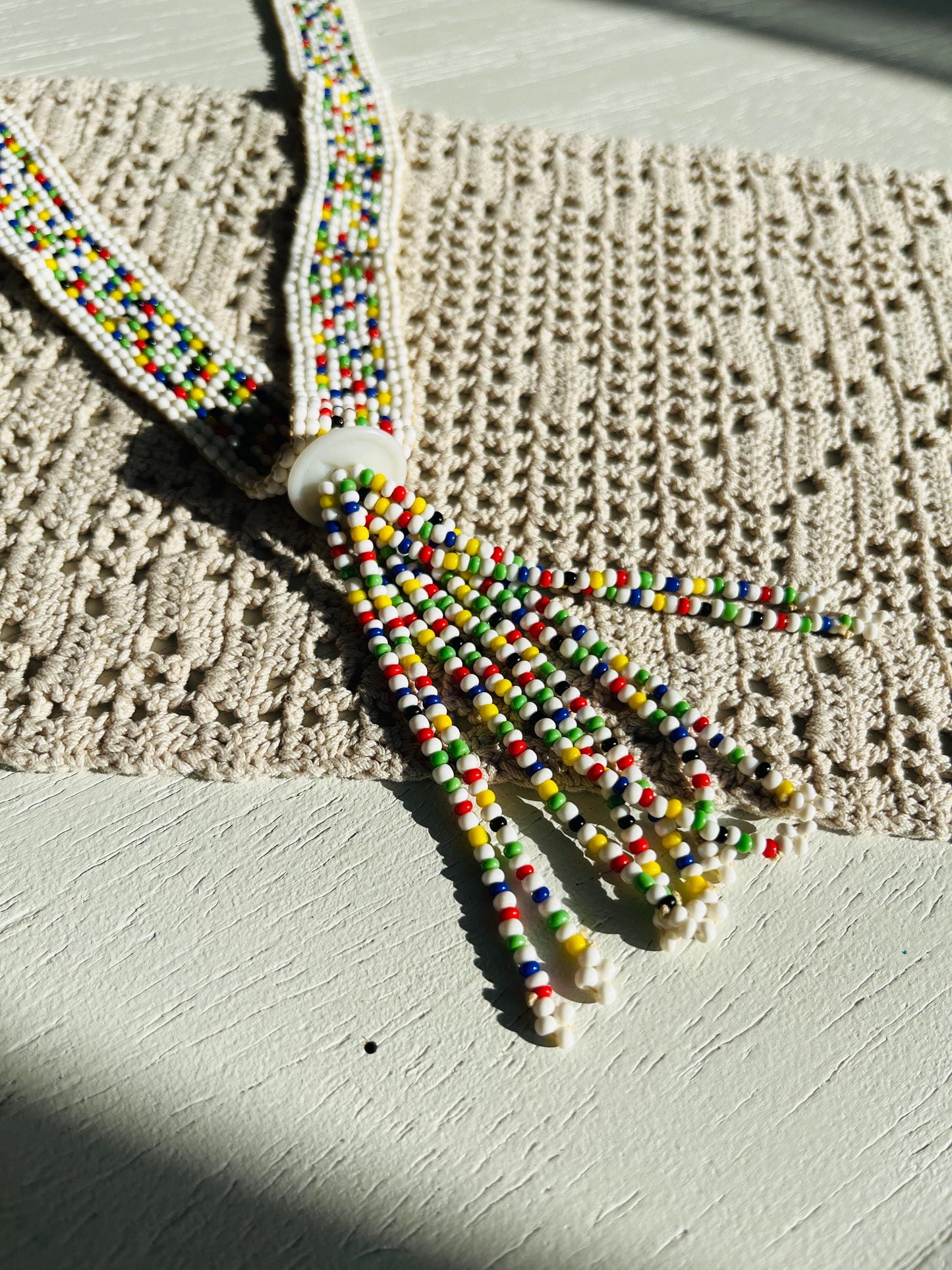 Handmade Vintage Ethnic bead art statement necklace with tassel