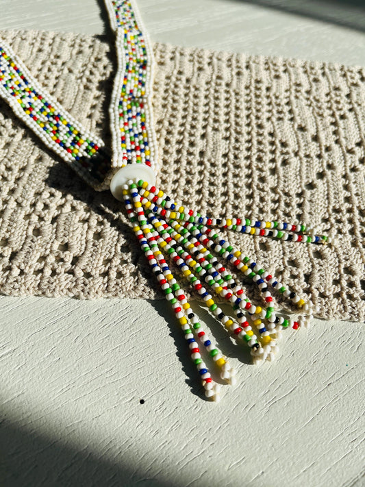 Handmade Vintage Ethnic bead art statement necklace with tassel