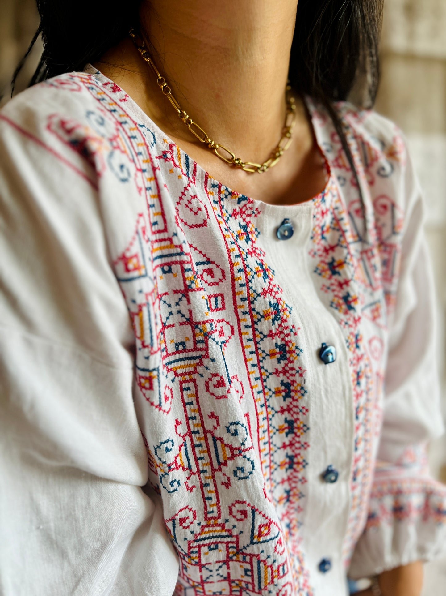 Full embroidery button blouse