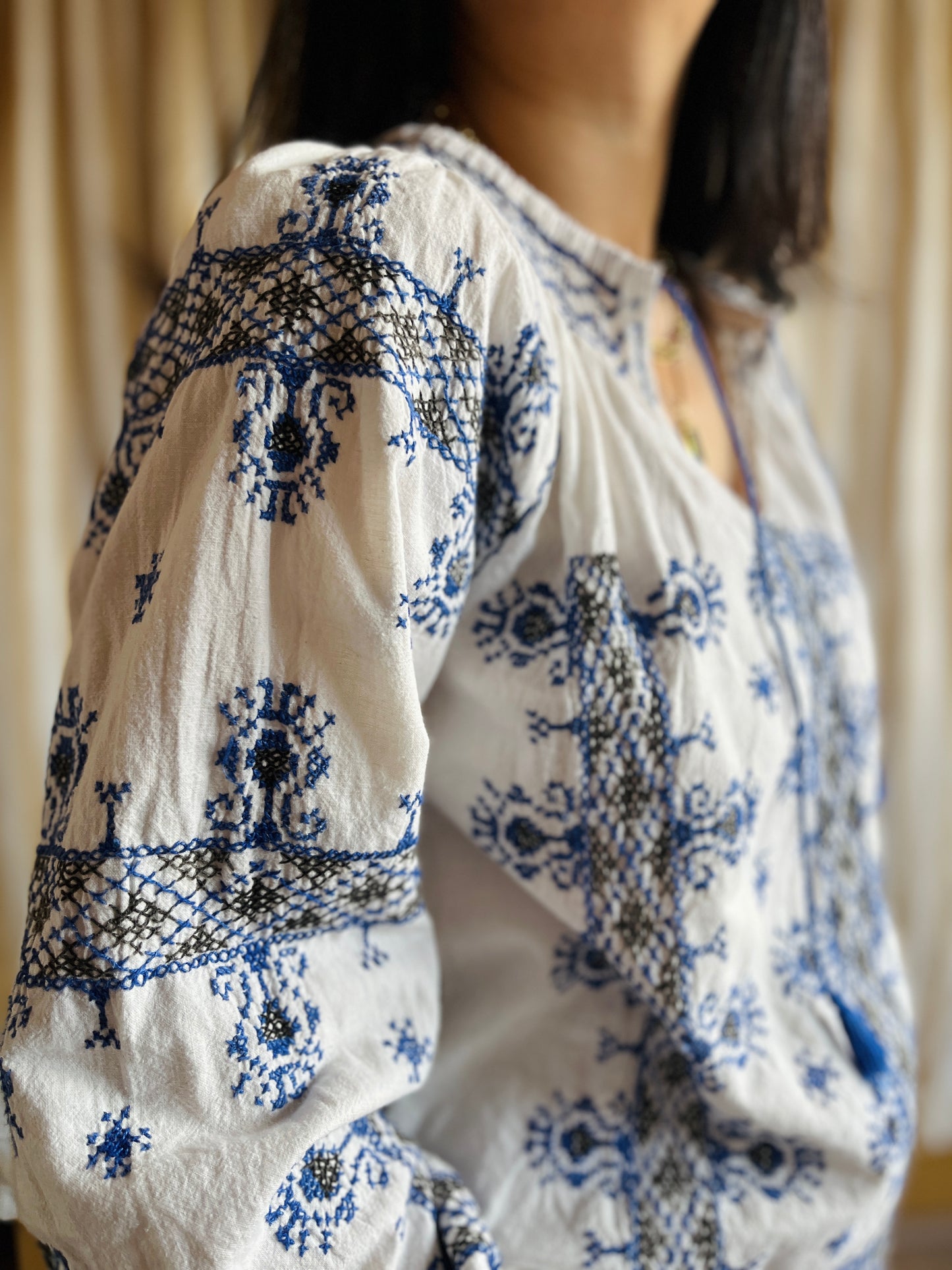 70s Vintage Romanian Folk Hand embroidered Blouse