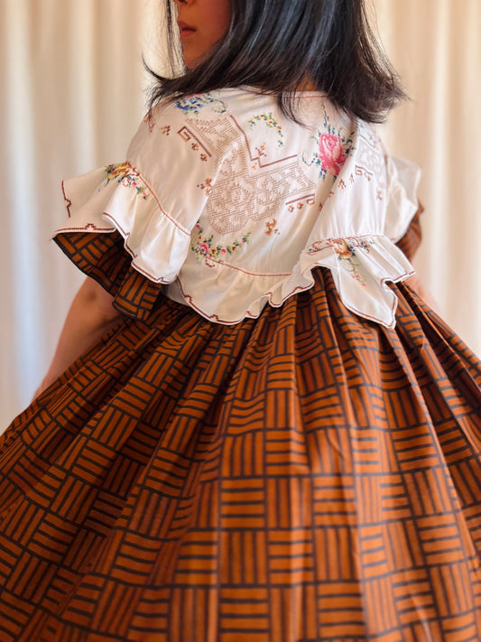 Hand embroidered ruffle tunic / mini dress