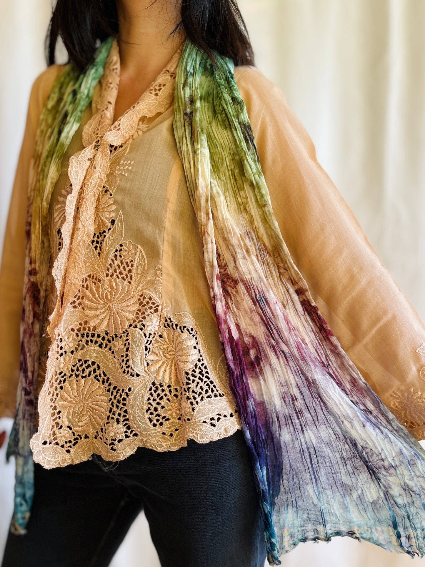 Vintage Tie-dye wrinkle thin cotton slim scarf