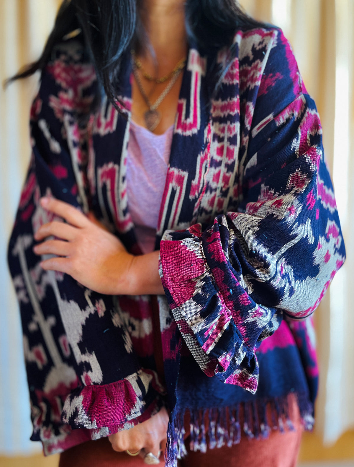 Vintage Ikat textile turns short duster