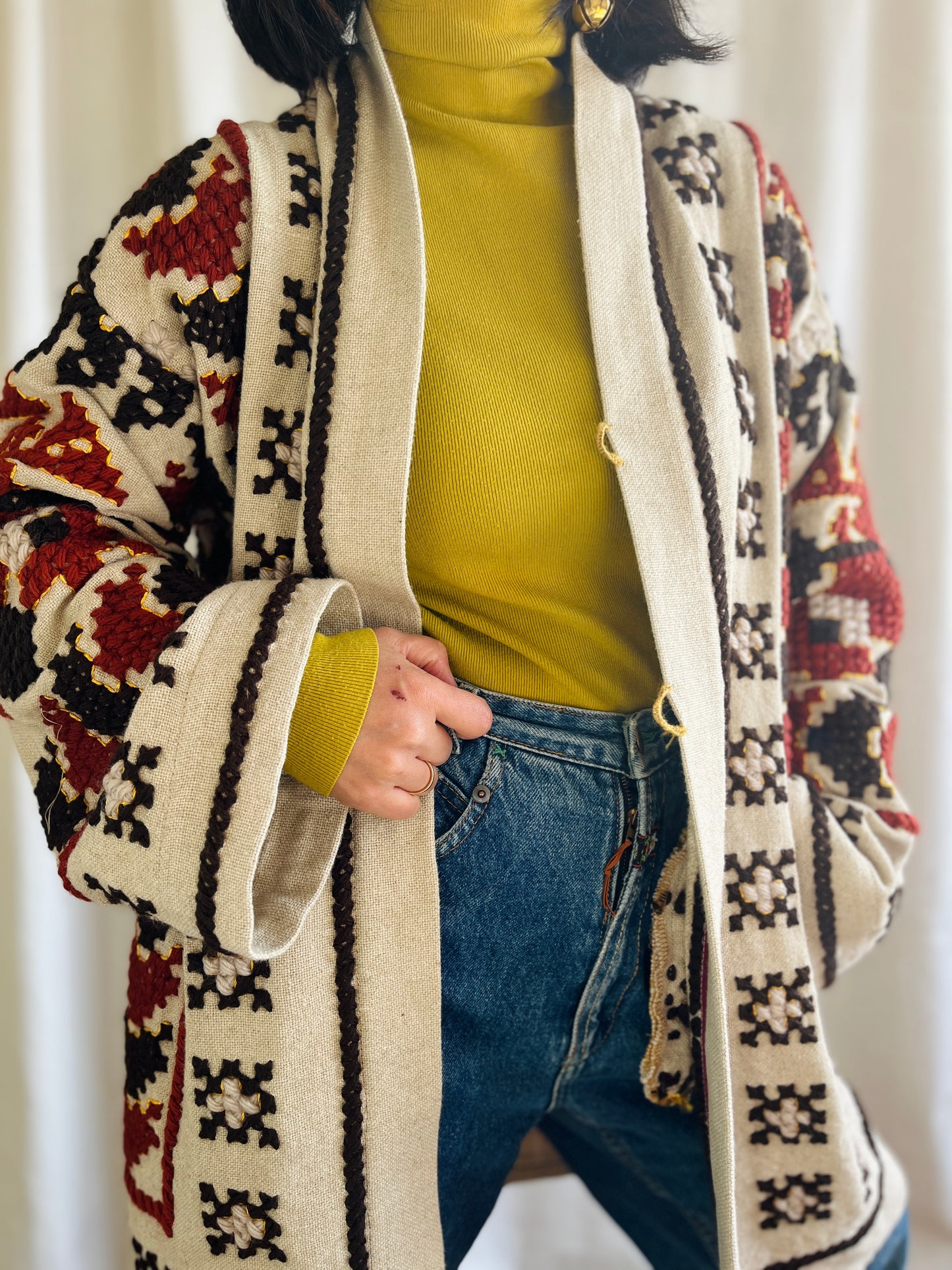 🎴 The witch coat I - Wool and Heavy linen embroidery Kimono