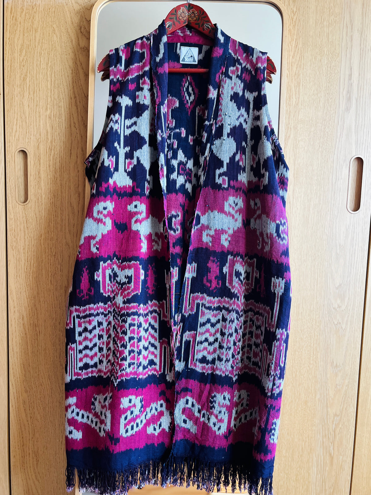 Vintage Ikat textile turns long vest