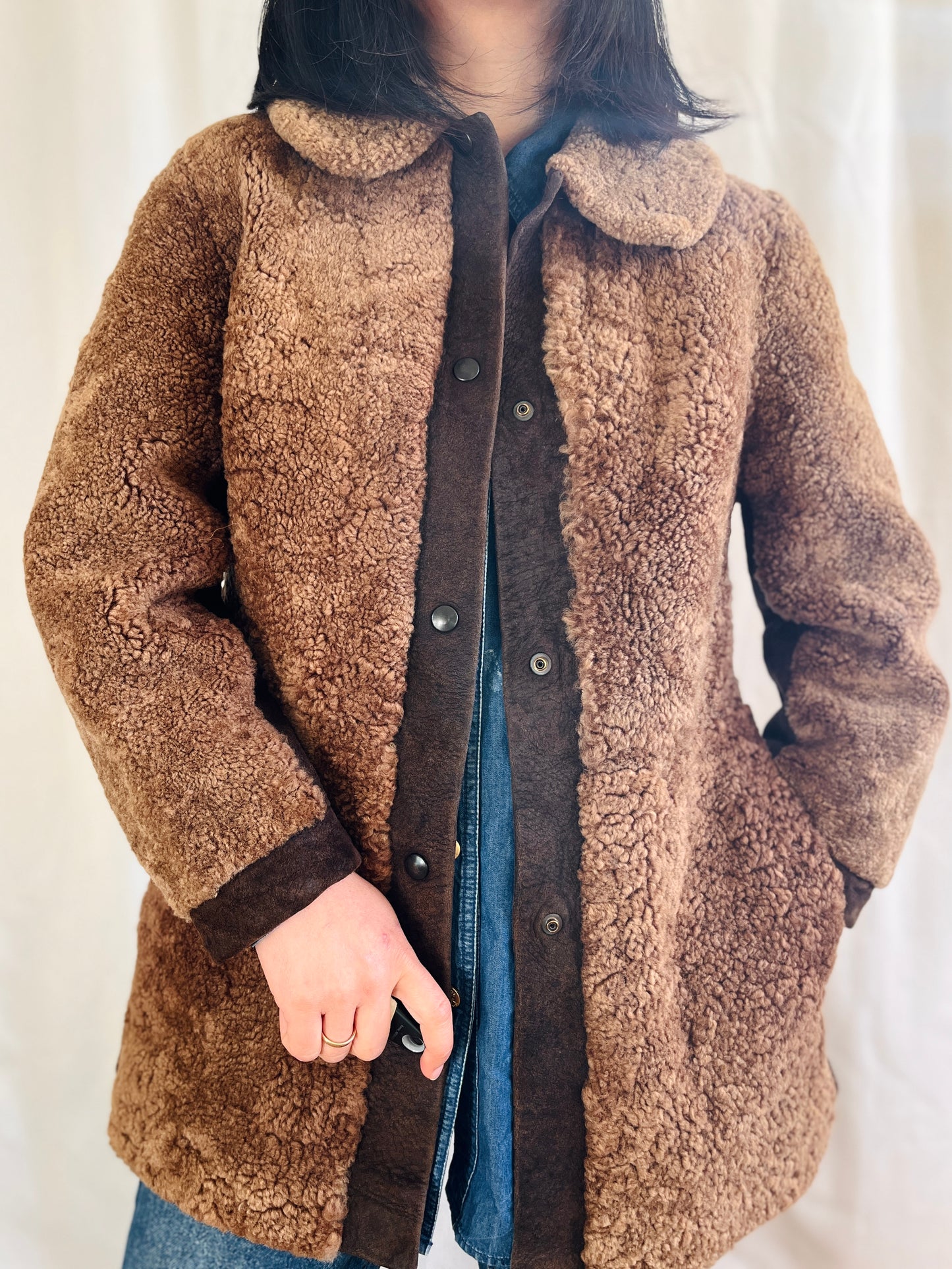 Stunning 70s Vintage Teddy Brown Shearling lambswool fur Coat