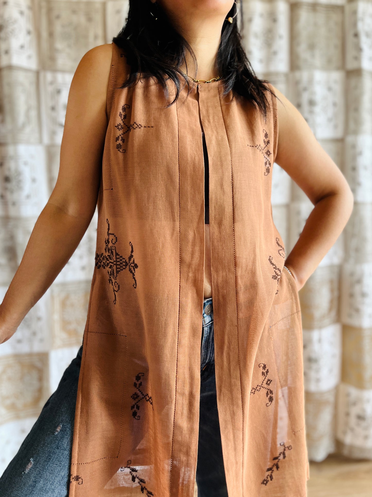 Sheer cotton long vest