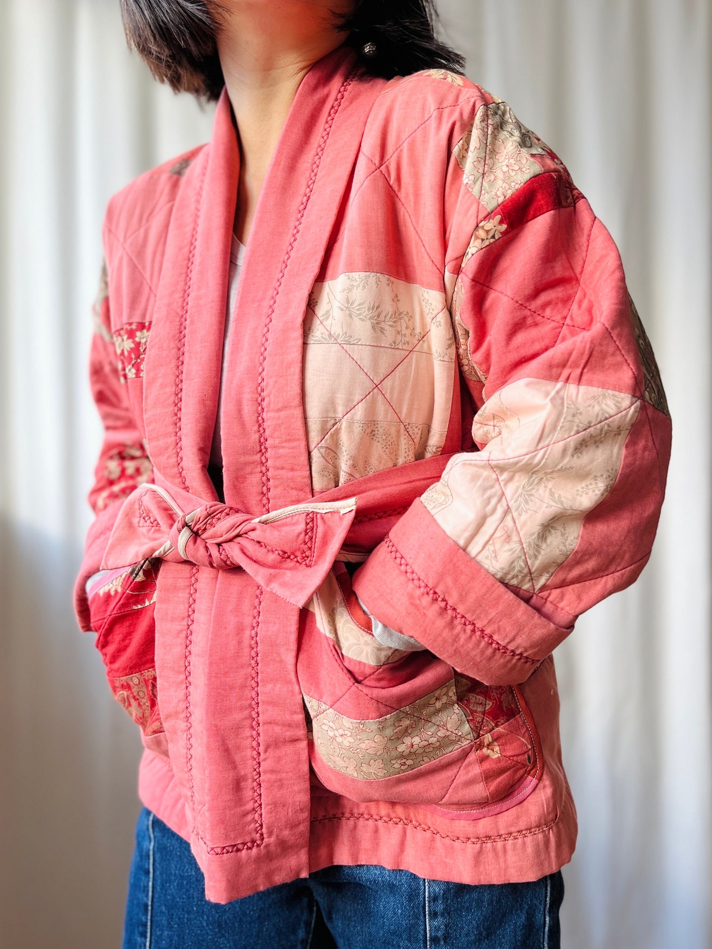 Vintage quilted blanket turns Spring Kimono jacket