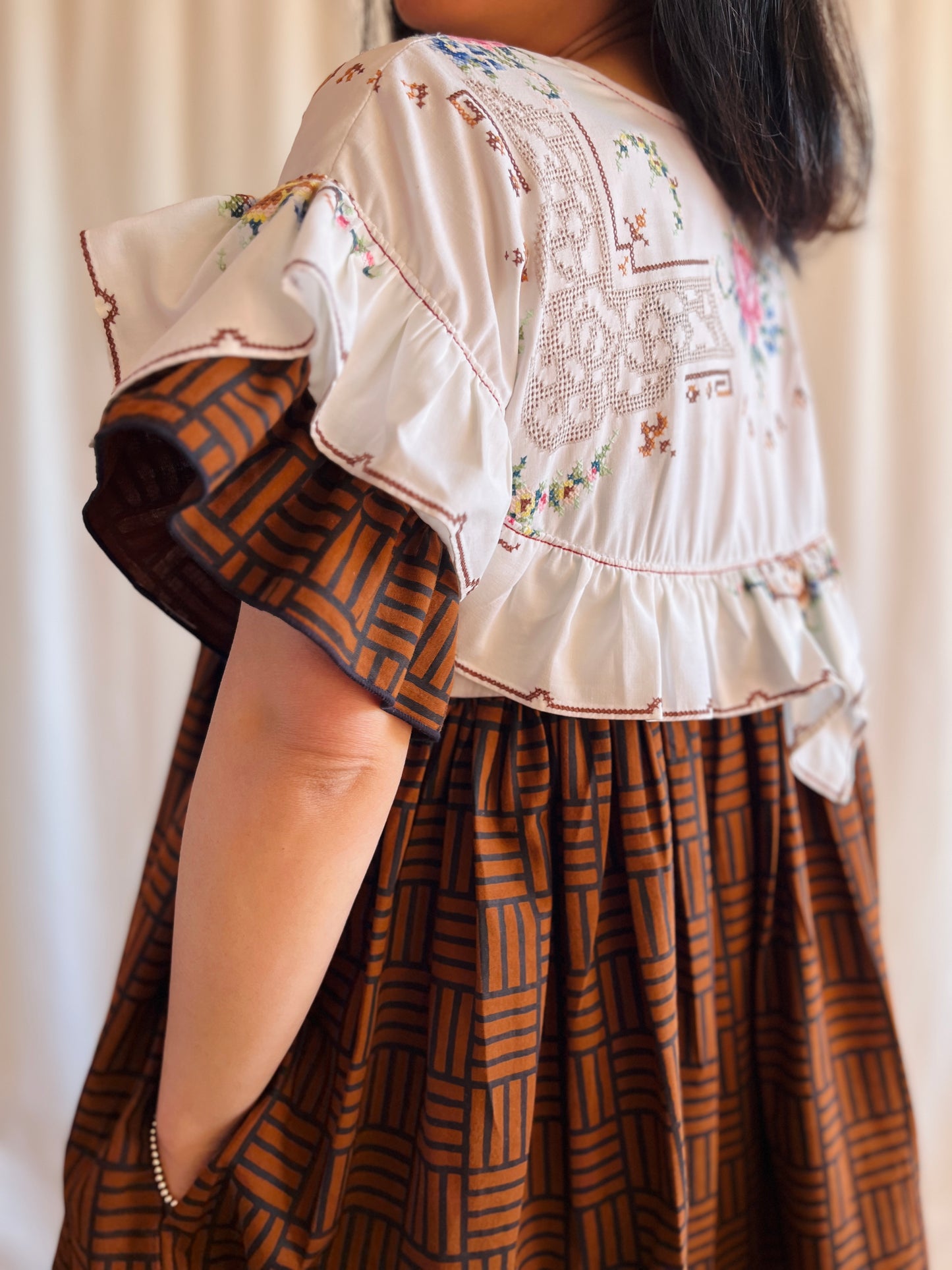 Hand embroidered ruffle tunic / mini dress