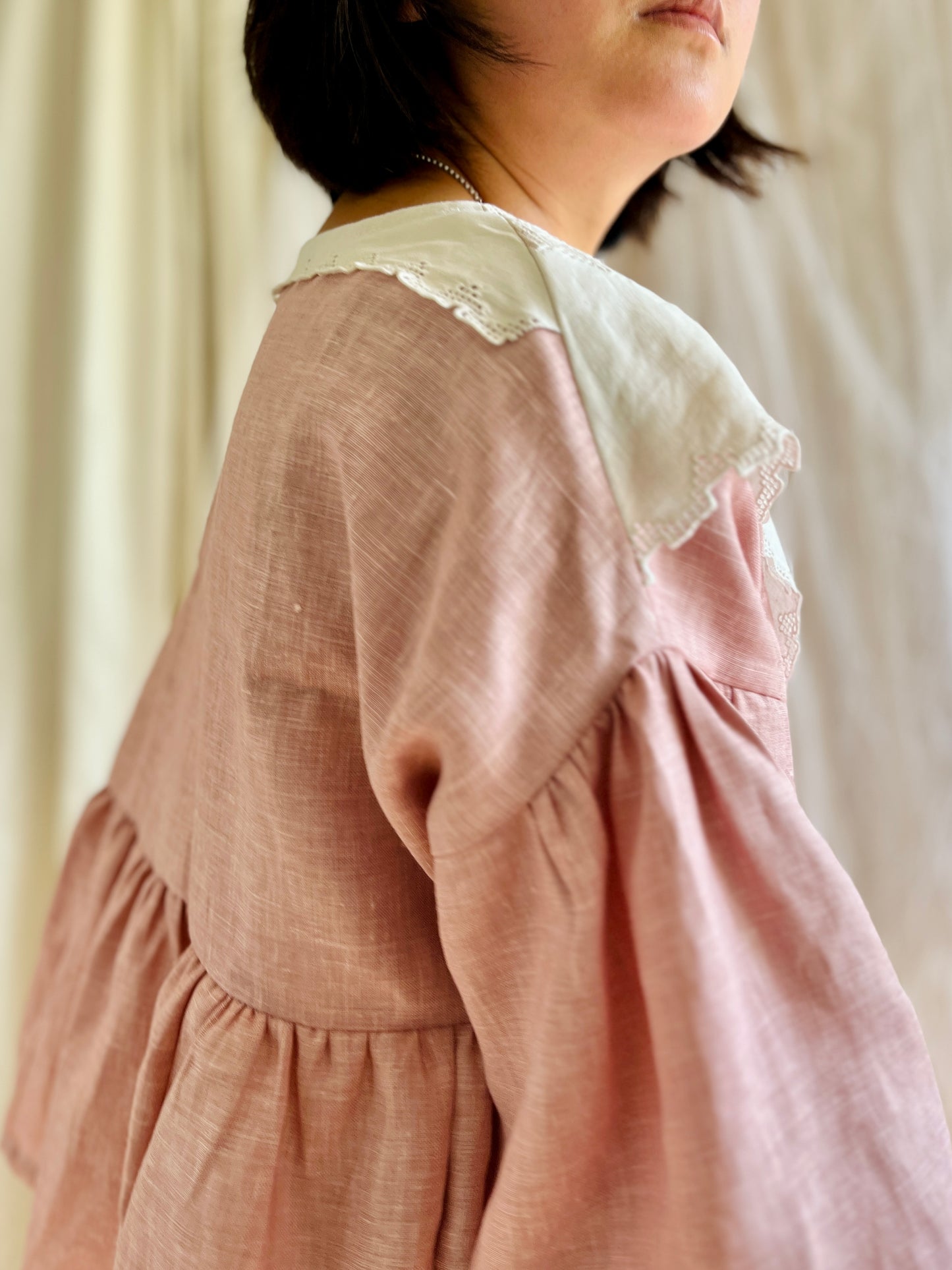 Marble pink linen and baby bib tunic