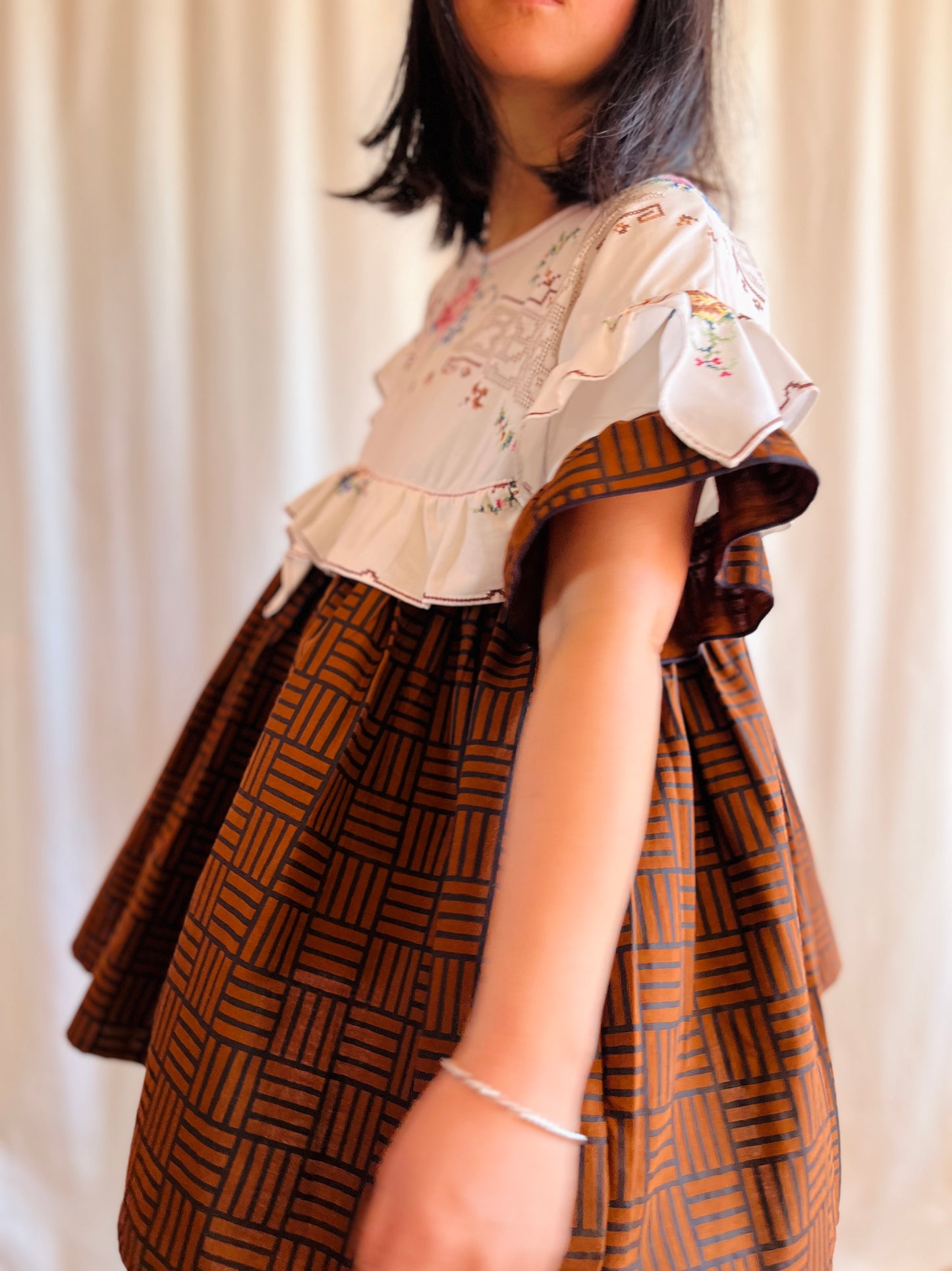 Hand embroidered ruffle tunic / mini dress