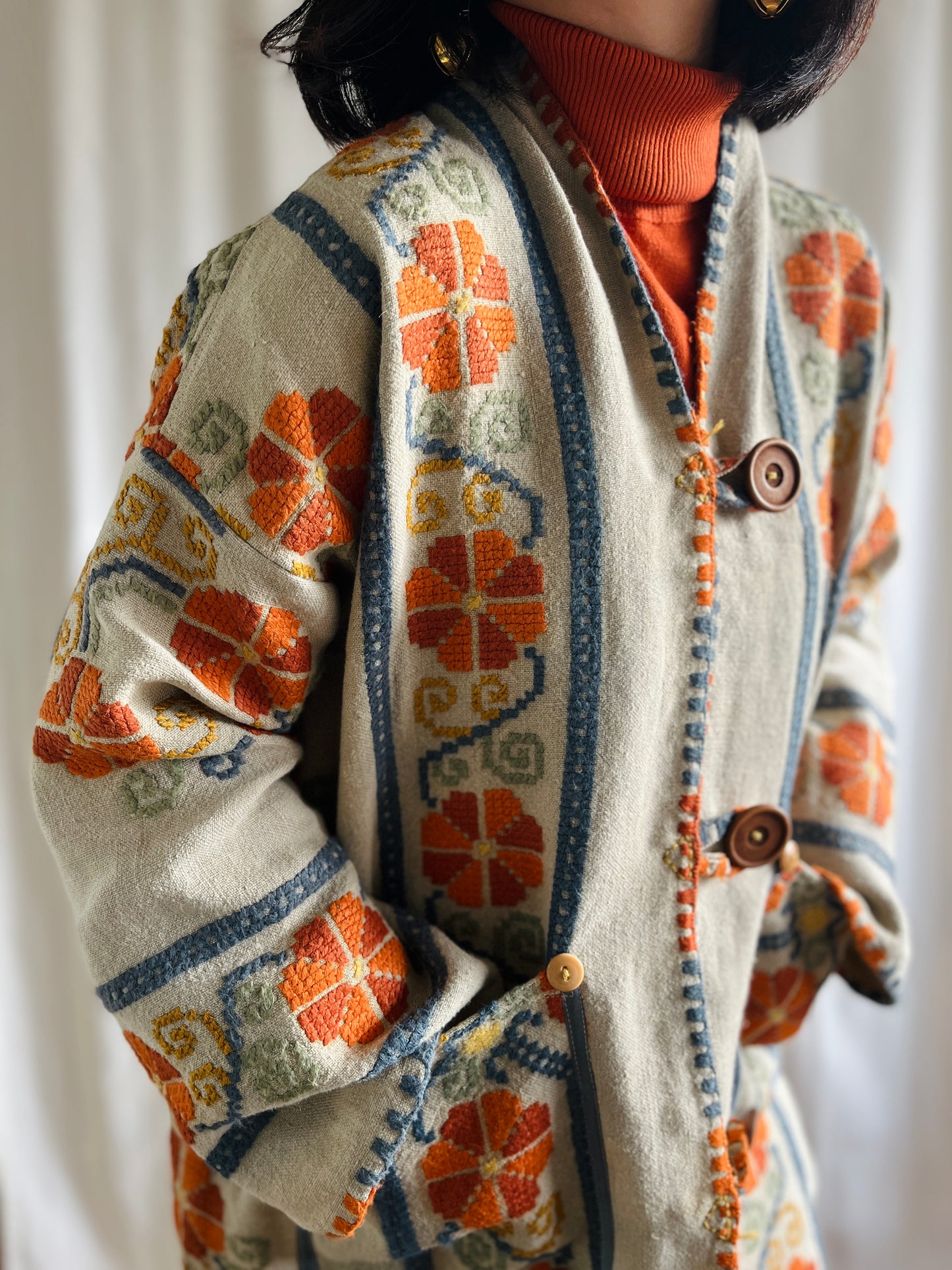 🎴 The witch coat II - Wool and Heavy linen embroidery Kimono