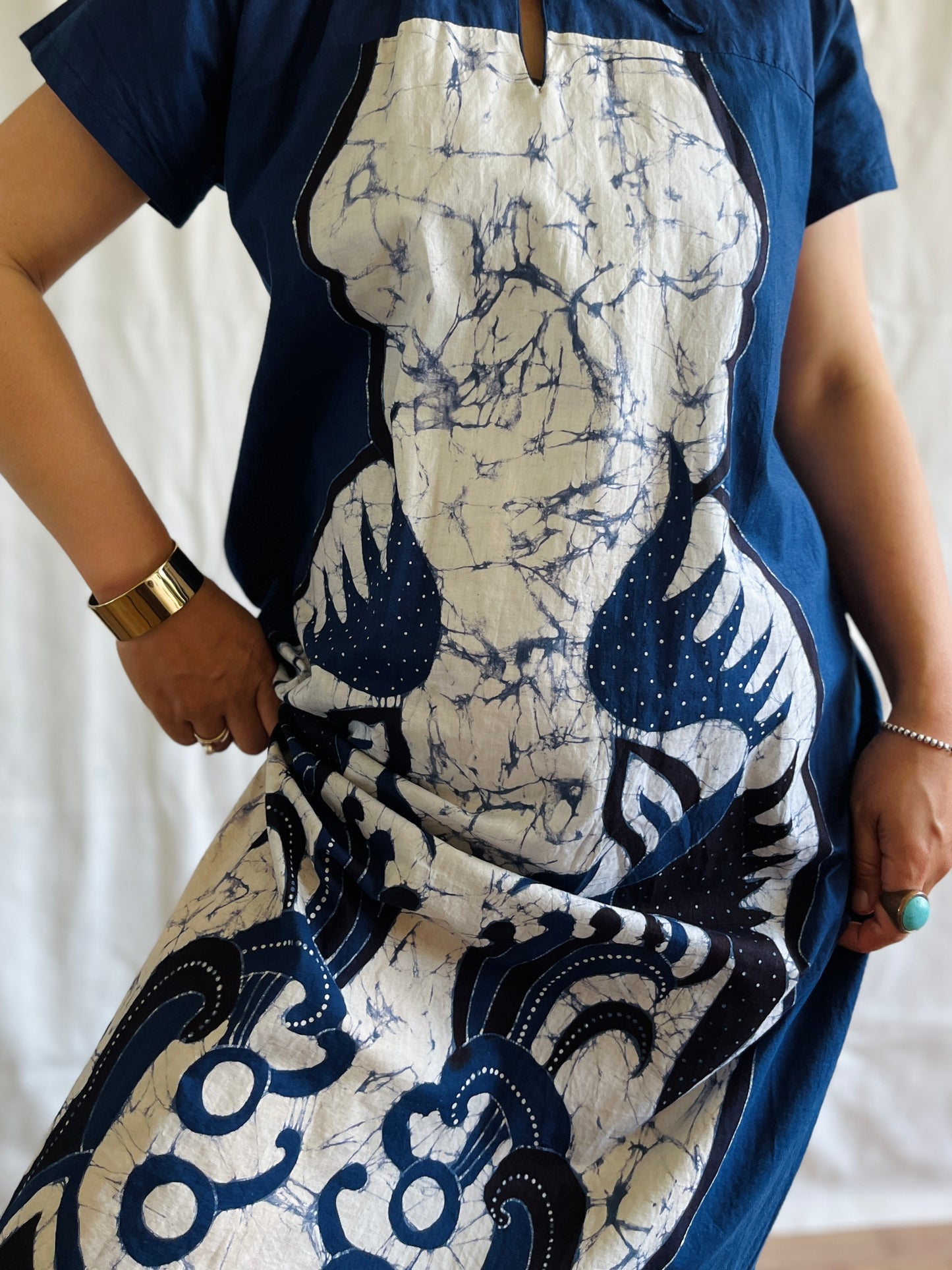 Vintage handmade Tie Dye Party Dress Maxi high neck with ribbons