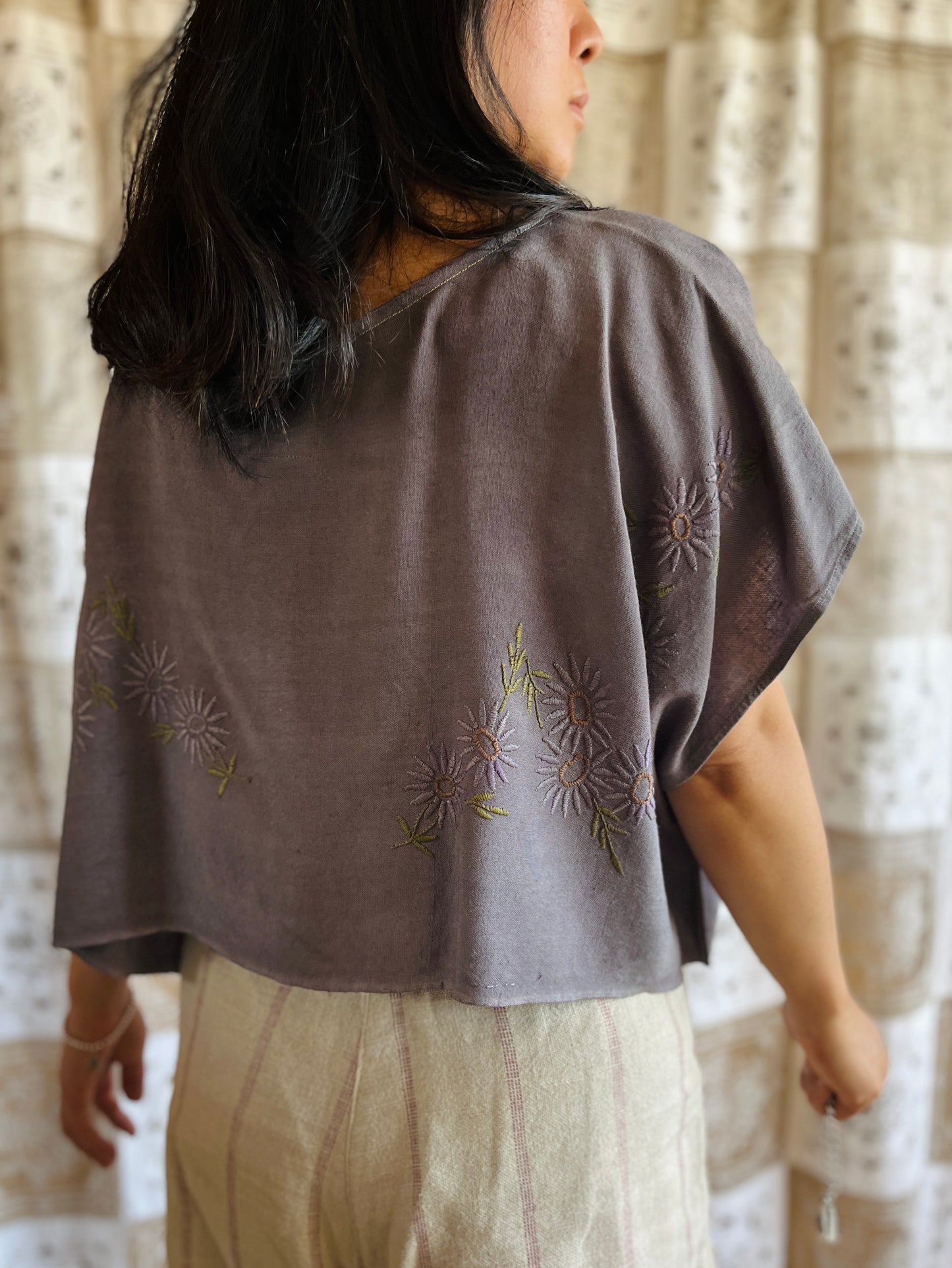 Square circle draped tee - Grey floral