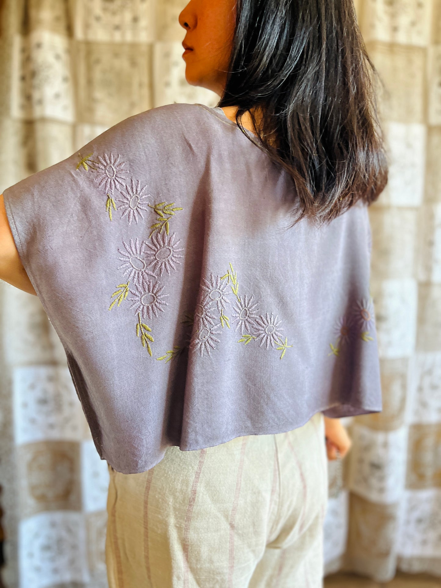 Square circle draped tee - Grey floral