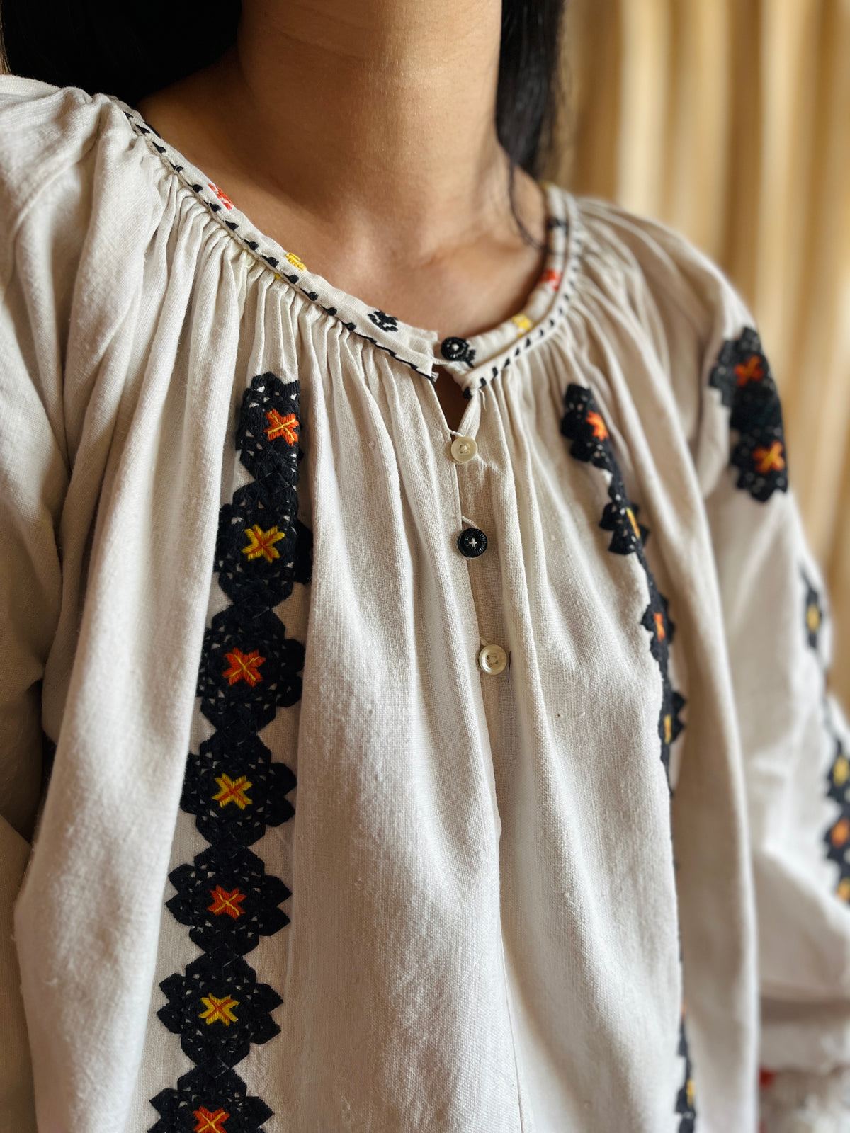 Antique 1930s Romanian Embroidered Folk Blouse