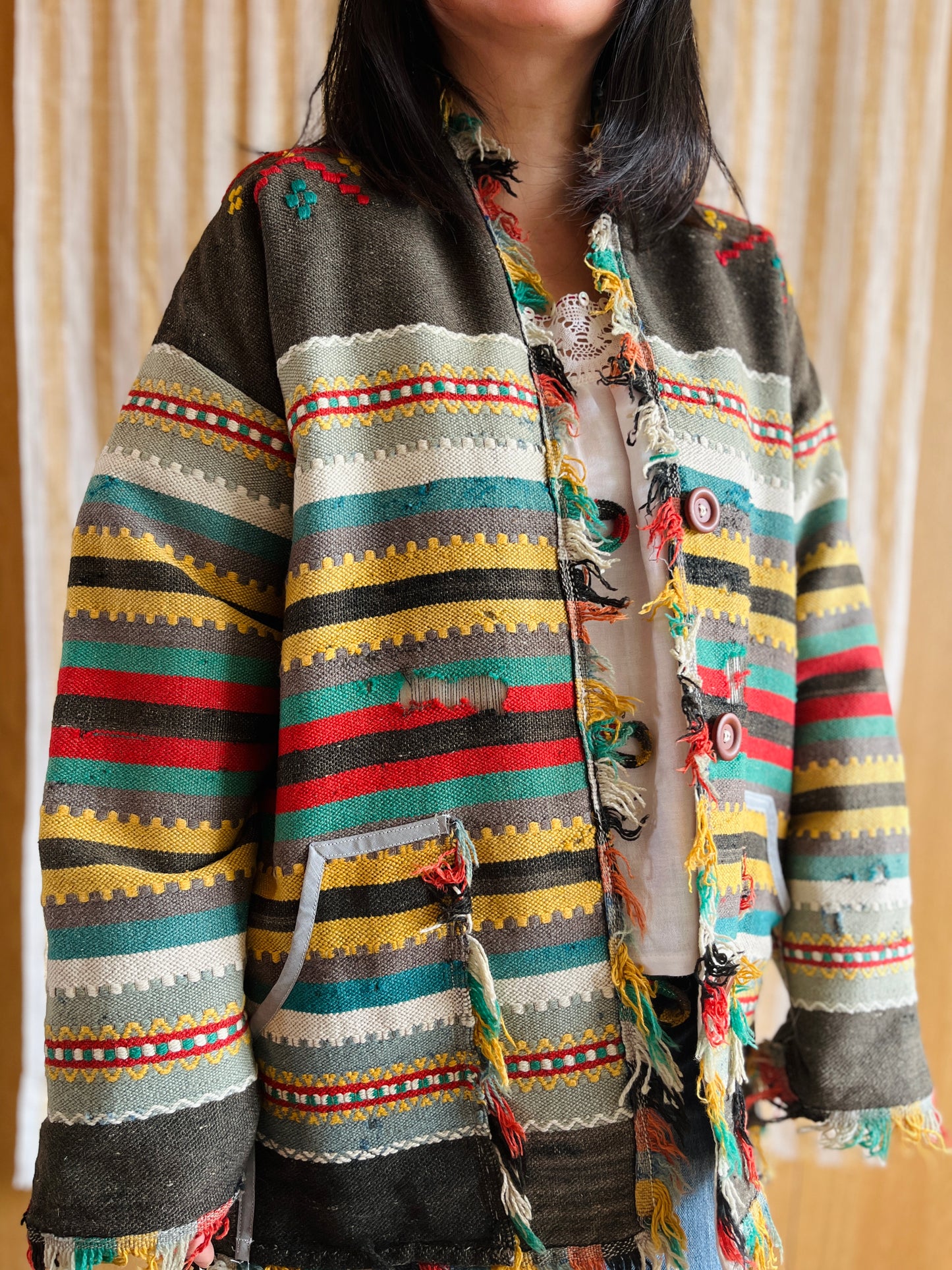 Antique Turkish Kilim Rug turns Jacket