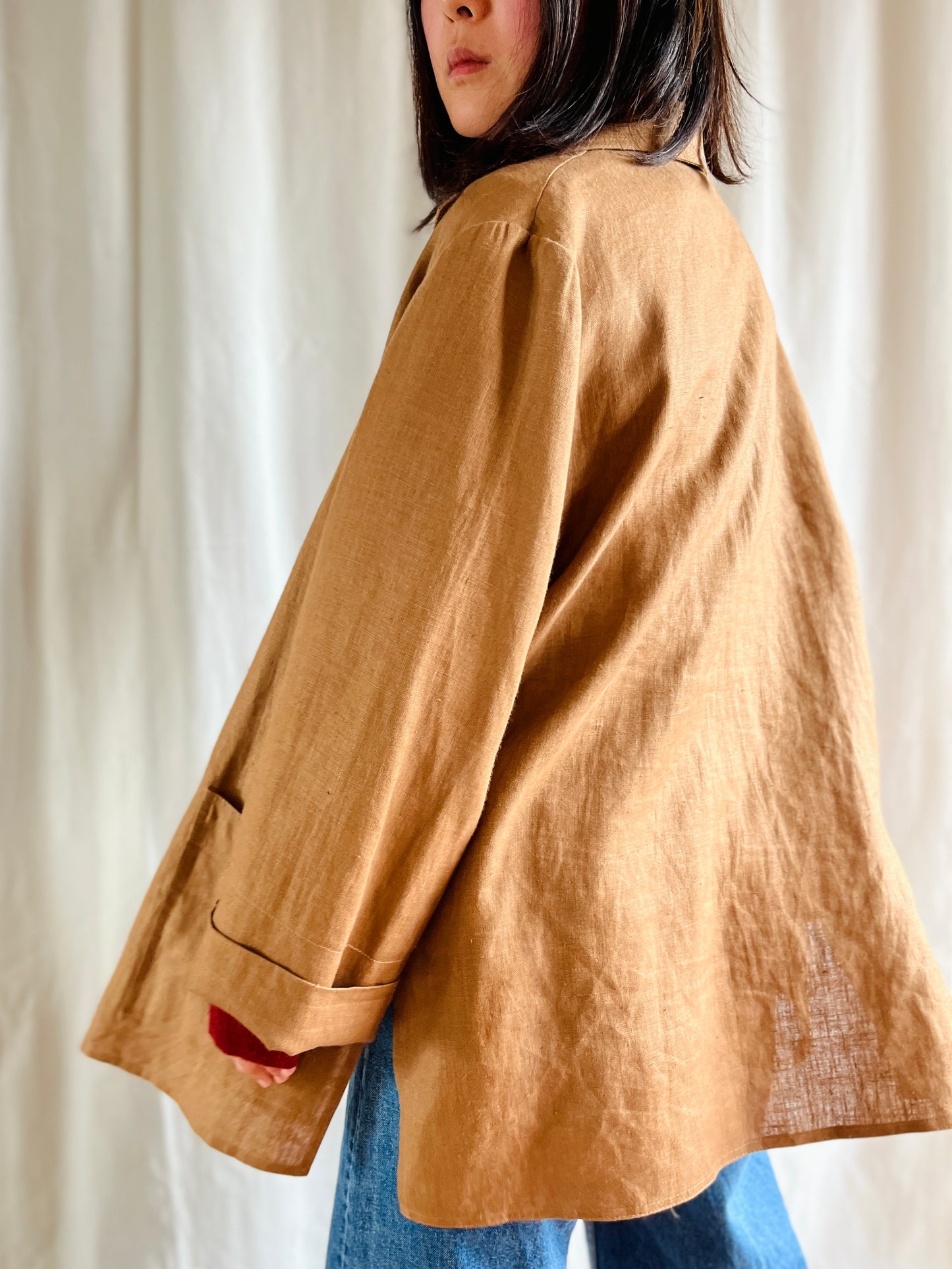 Luxury Vintage 80s Pure Linen Designer Blazer in Copper