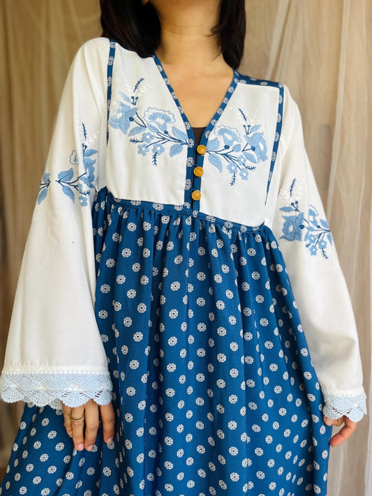 Soft cotton embroidered tablecloth turns Goddess Dress