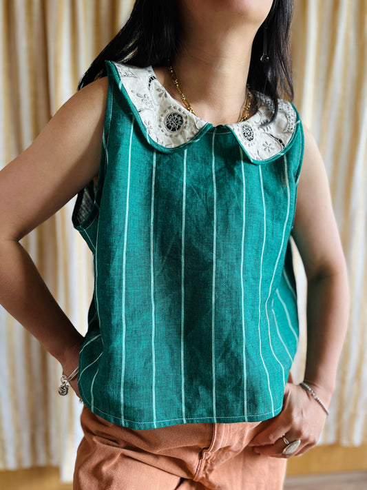Collar tank top linen green