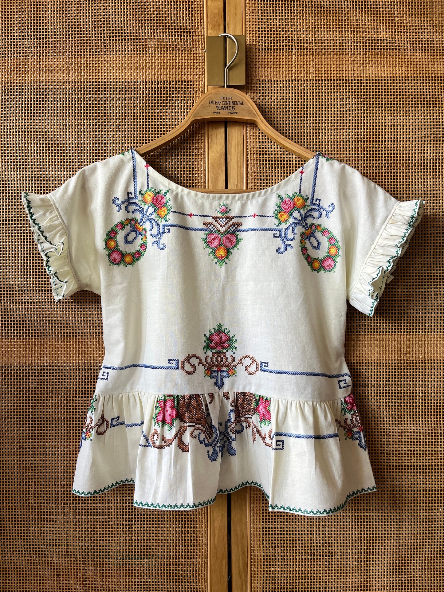 Thursday Blouse (Petite) - Repurpose from vintage hand embroidered table linen