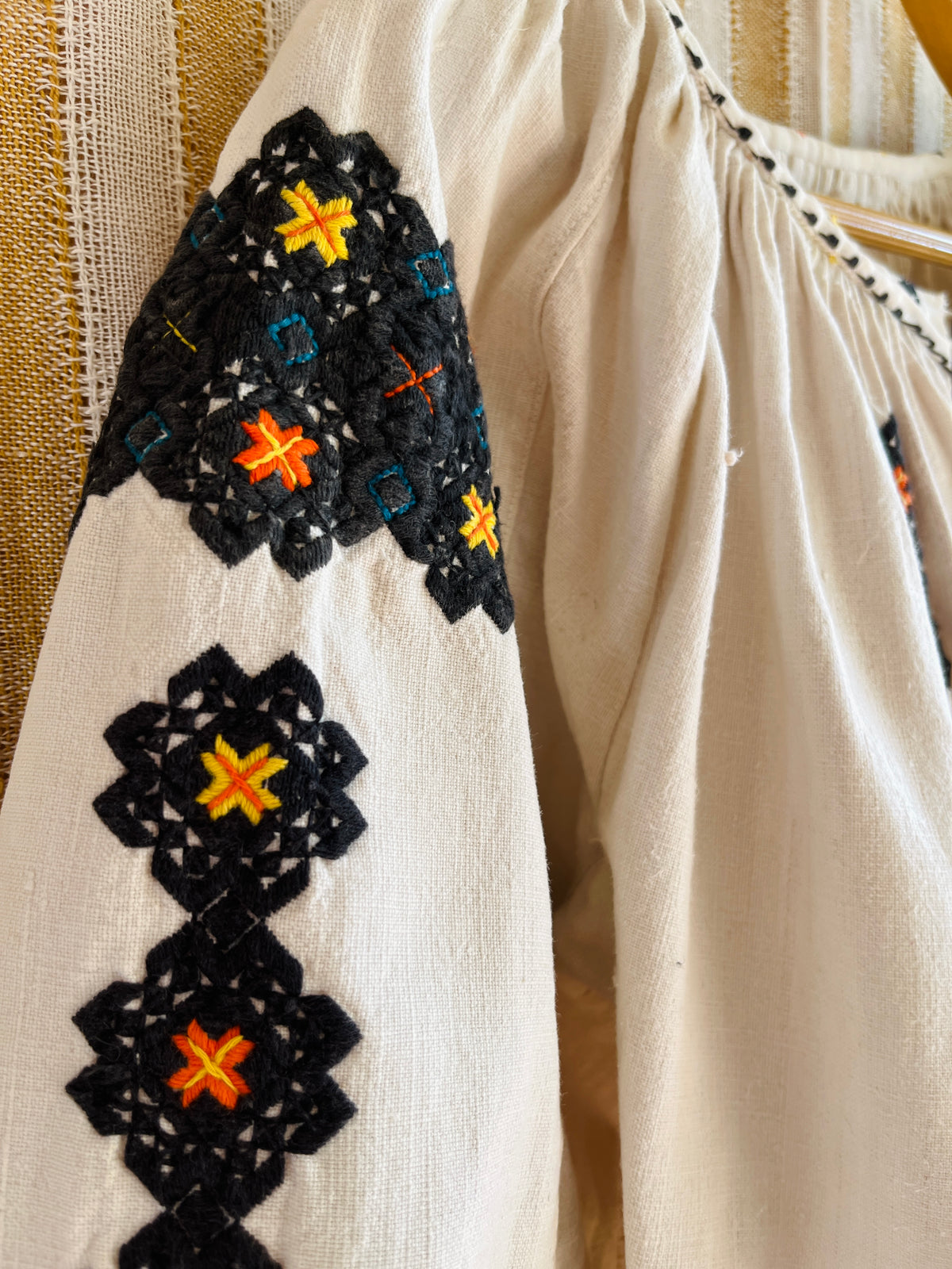 Antique 1930s Romanian Embroidered Folk Blouse
