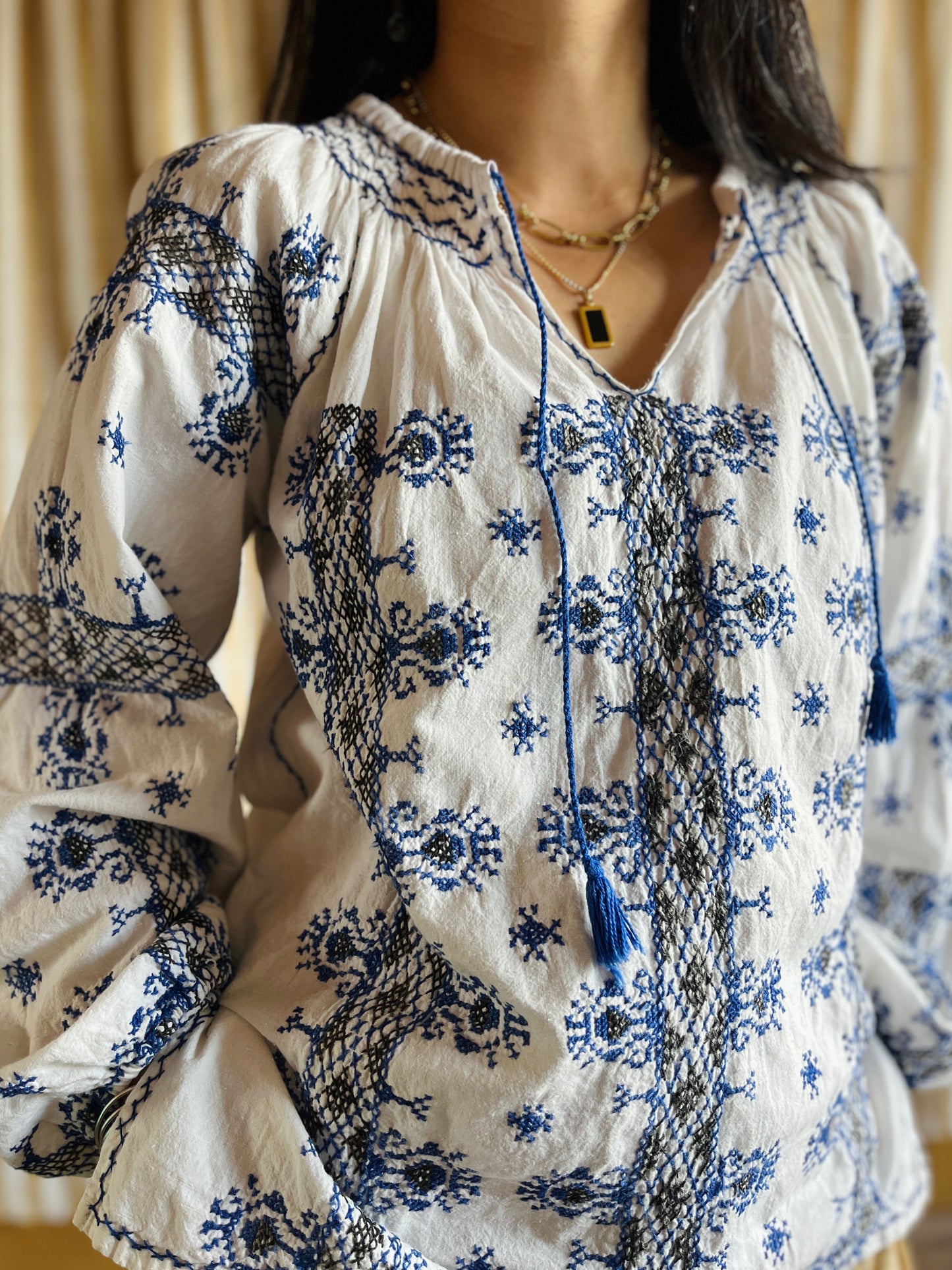 70s Vintage Romanian Folk Hand embroidered Blouse