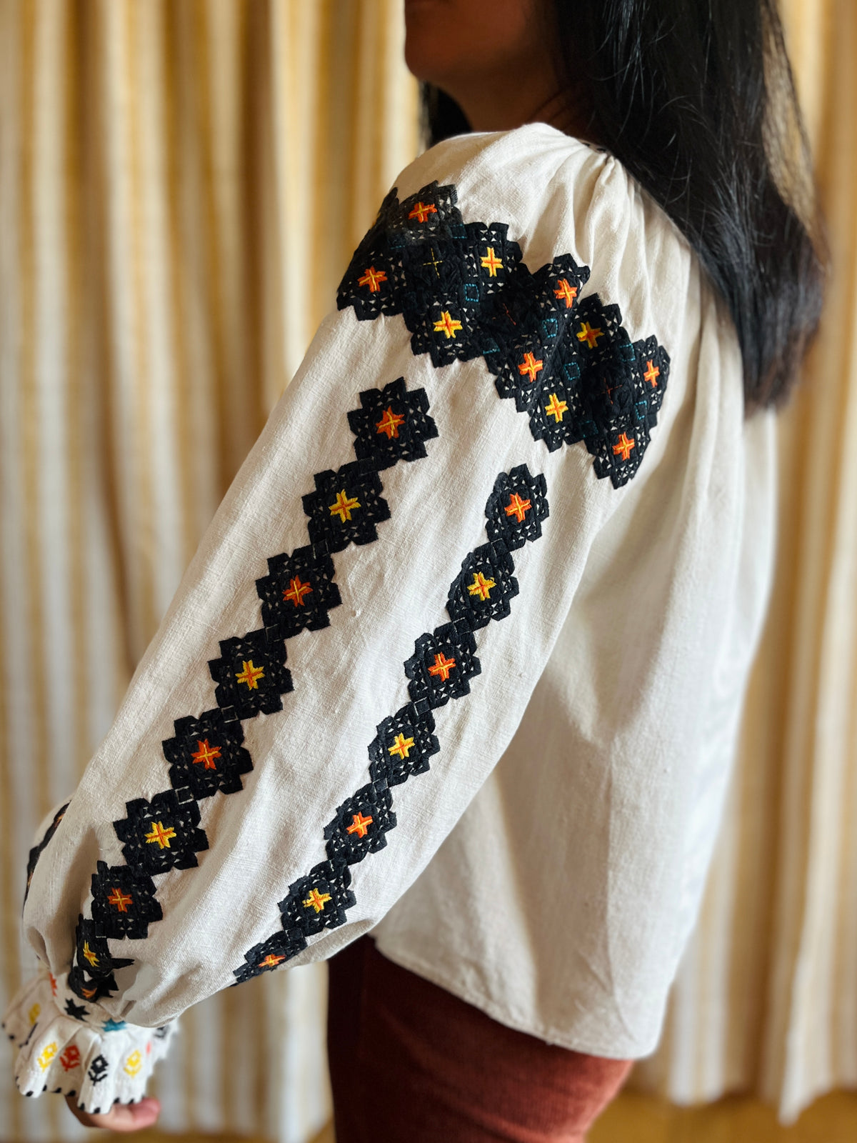 Antique 1930s Romanian Embroidered Folk Blouse