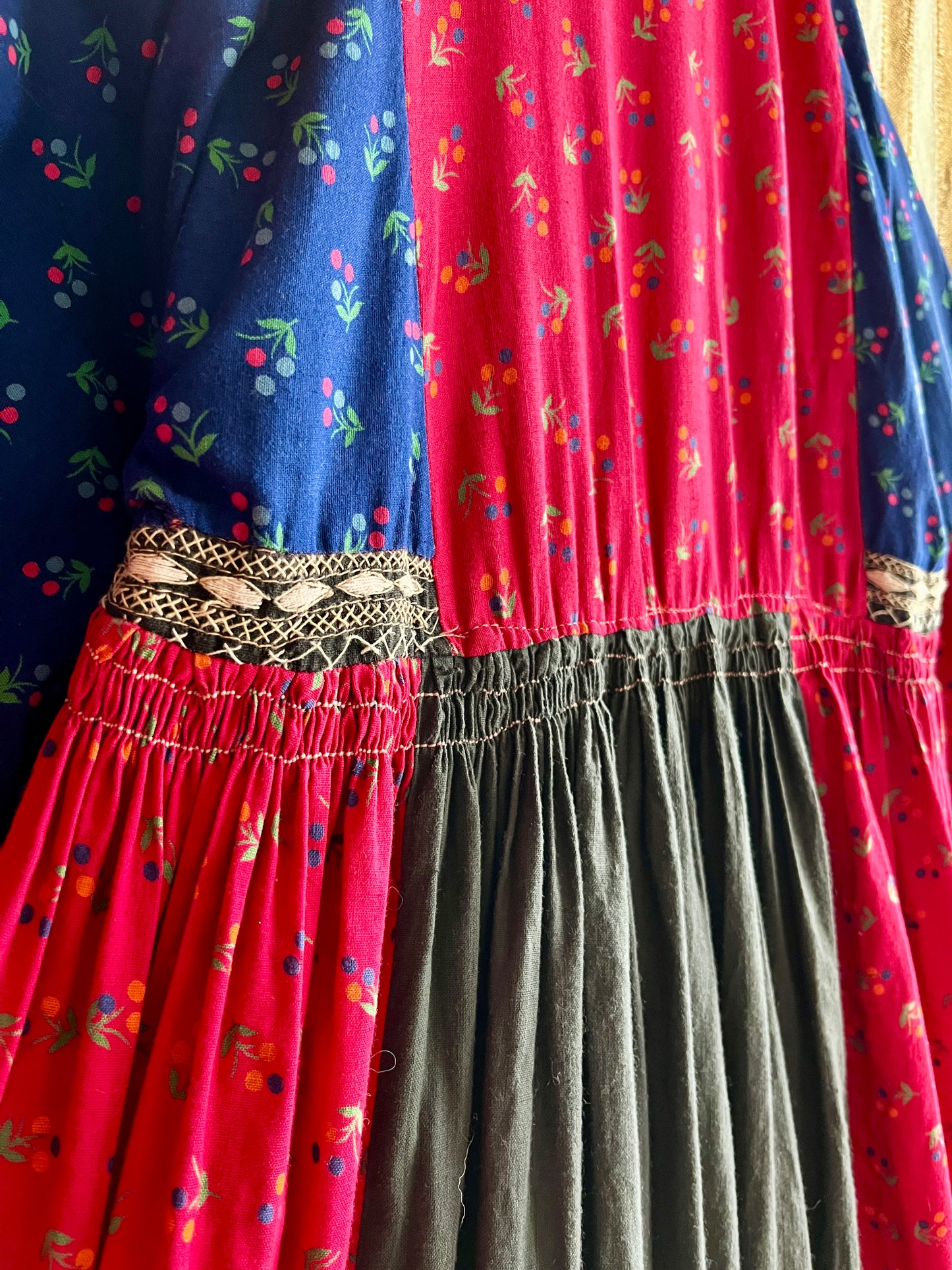 Afghan folk dress Smocking hand embroidery maxi dress