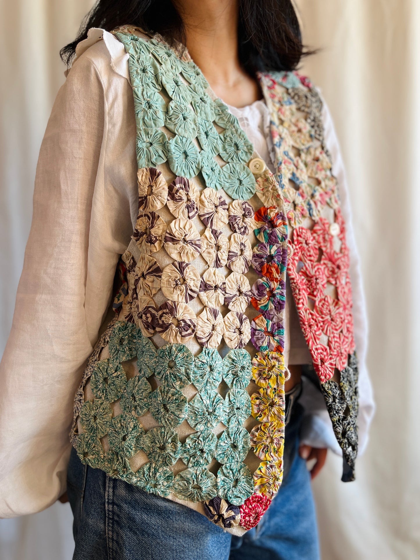 Antique Yo-Yo quilted waistcoat