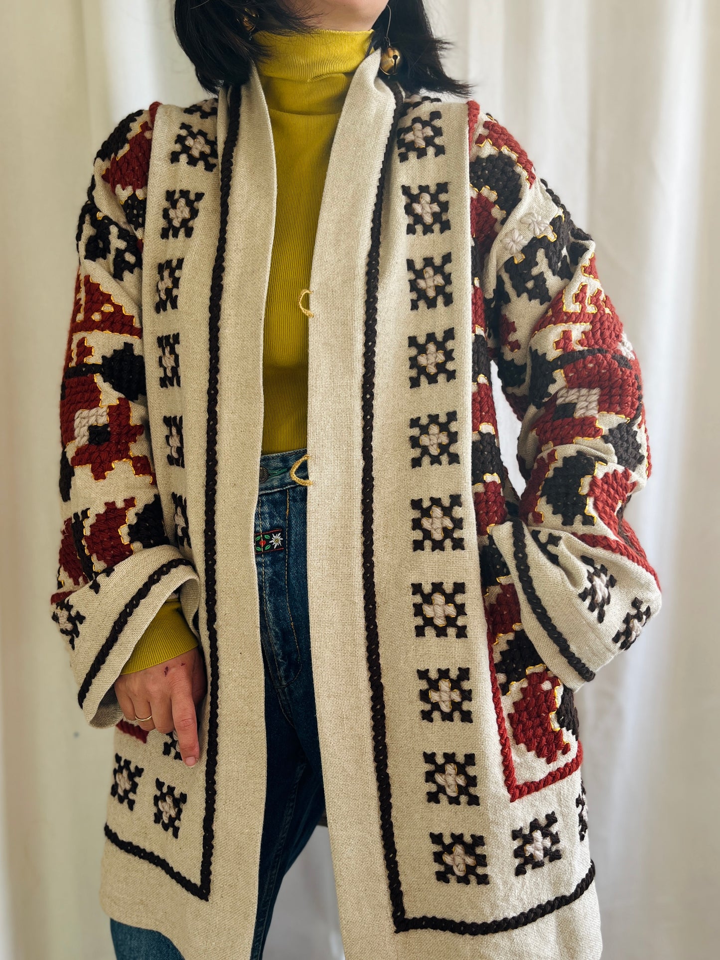 🎴 The witch coat I - Wool and Heavy linen embroidery Kimono