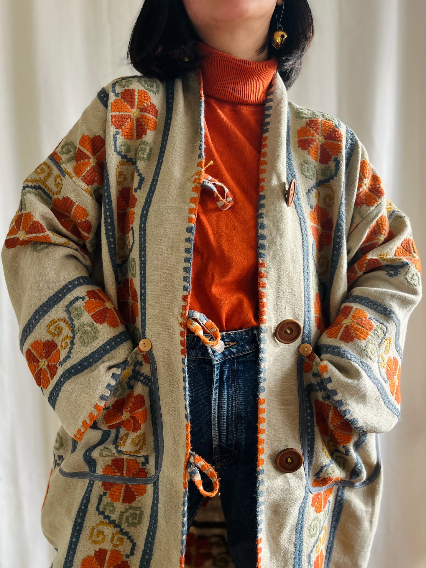 🎴 The witch coat II - Wool and Heavy linen embroidery Kimono