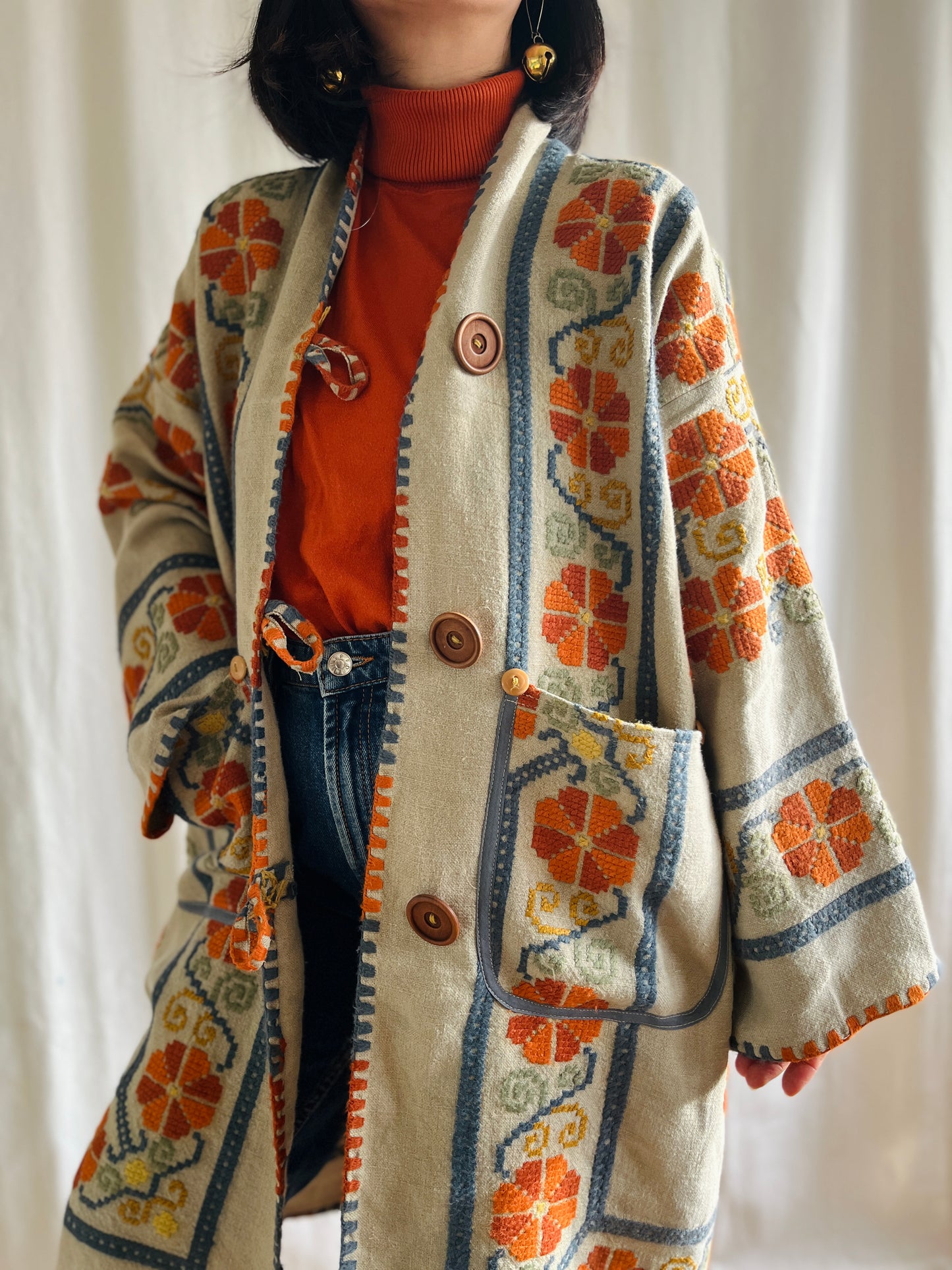 🎴 The witch coat II - Wool and Heavy linen embroidery Kimono