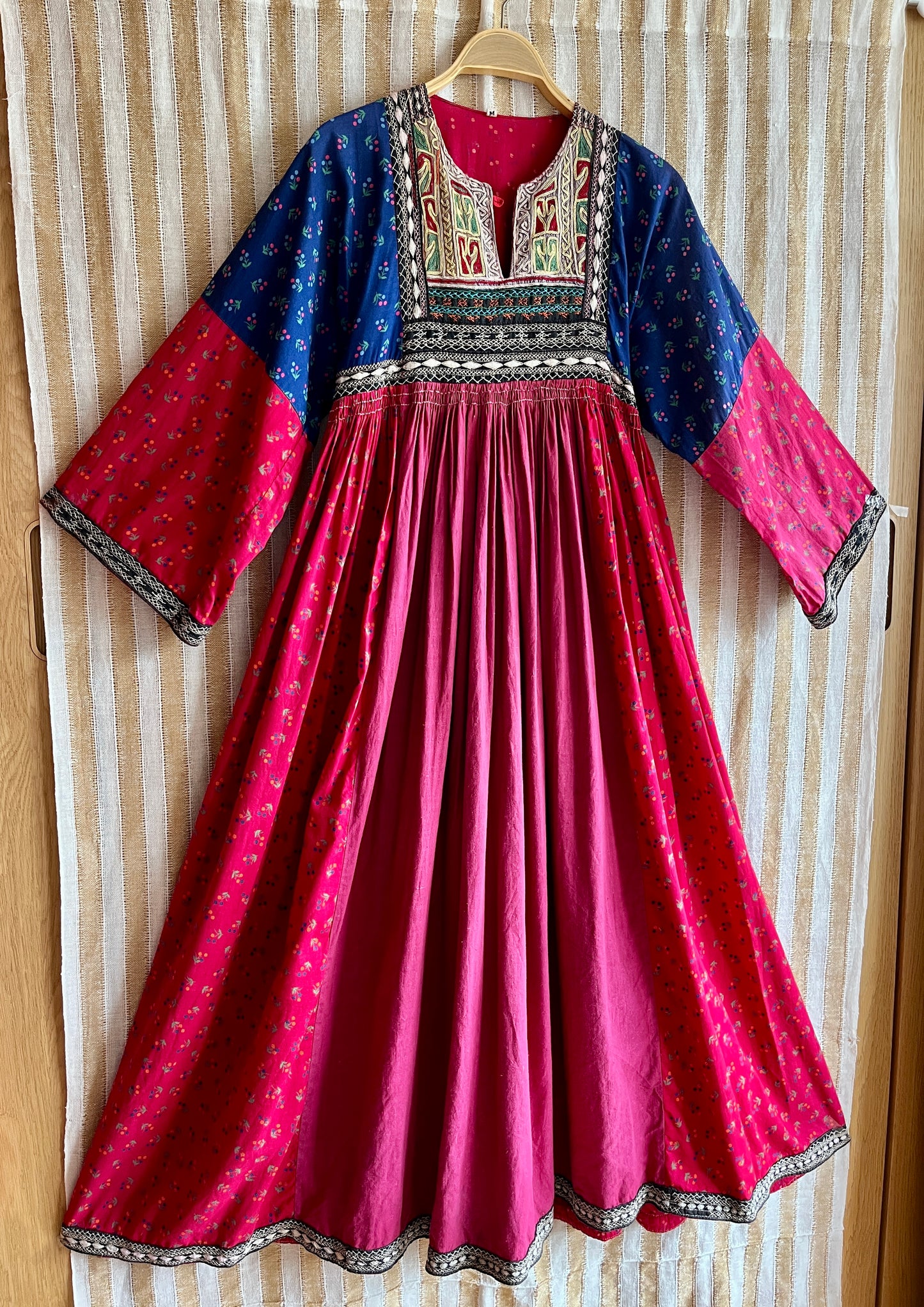 Afghan folk dress Smocking hand embroidery maxi dress