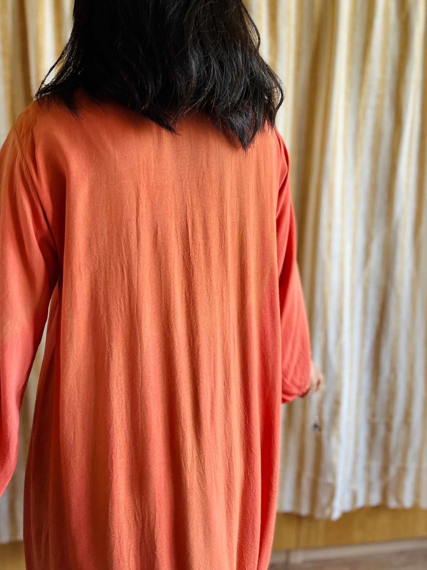 Fading Apricot orange silk embroidered pleated dress