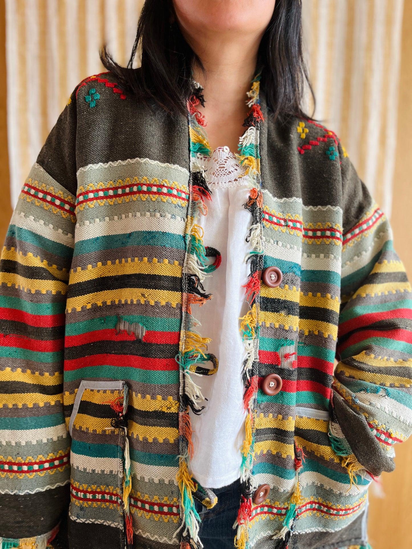 Antique Turkish Kilim Rug turns Jacket