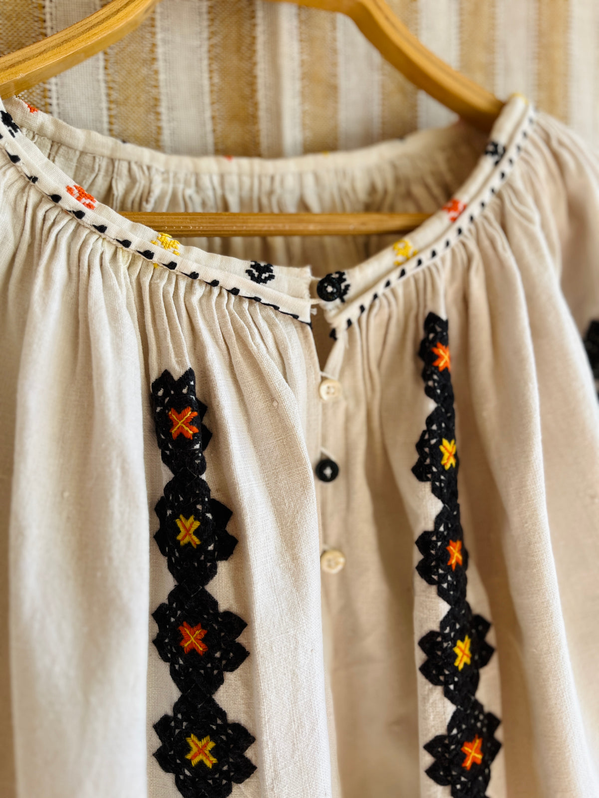 Antique 1930s Romanian Embroidered Folk Blouse